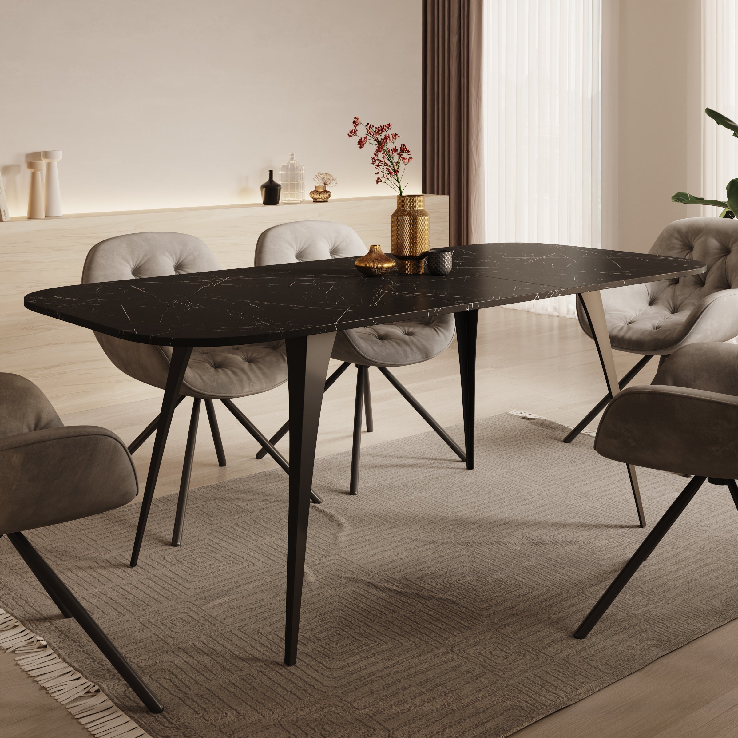 Flix - Eetkamertafel - Zwart marmerlook - Uitschuifbaar - 160x90x76 cm