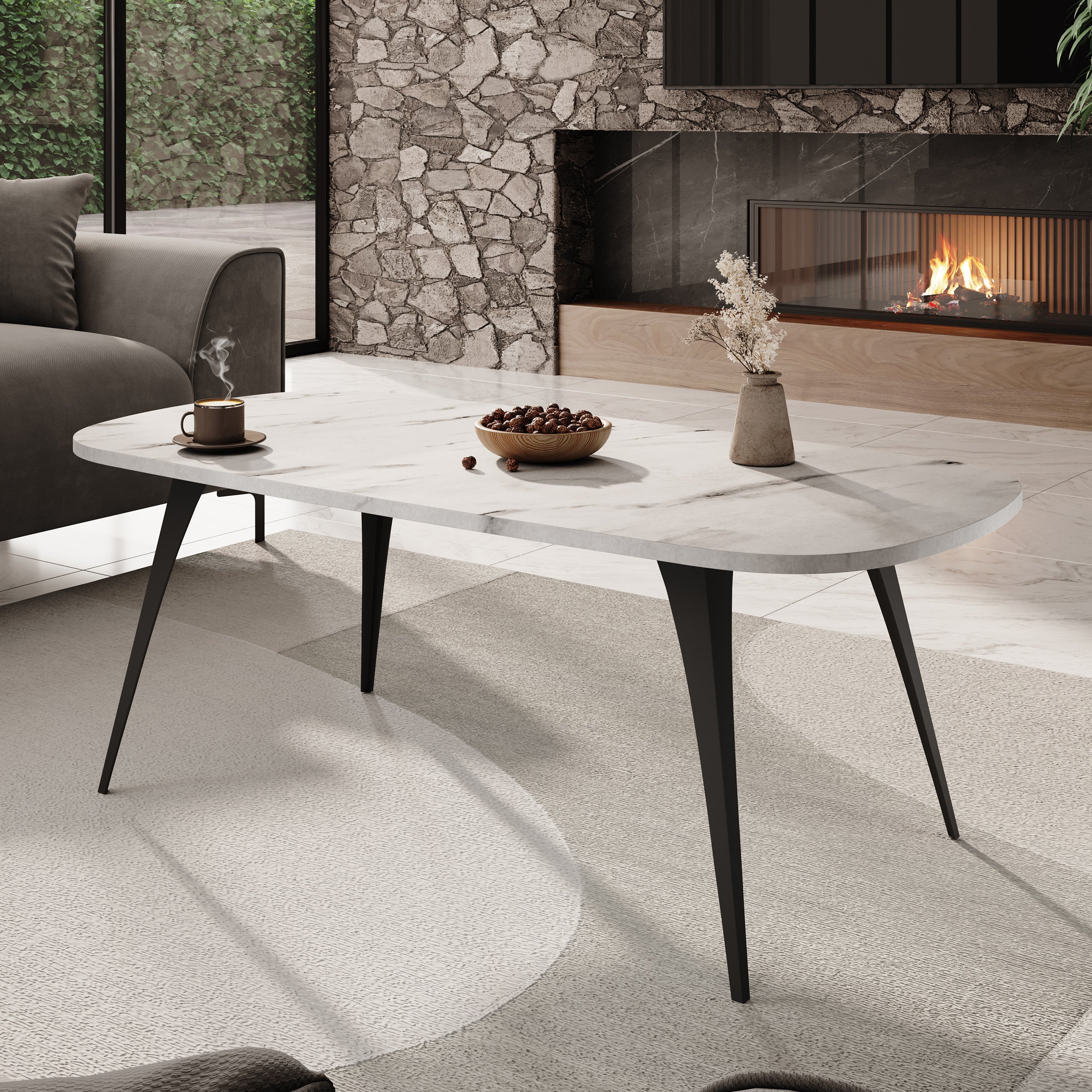 Flix - Salontafel - Wit marmerlook - 120x60x45 cm