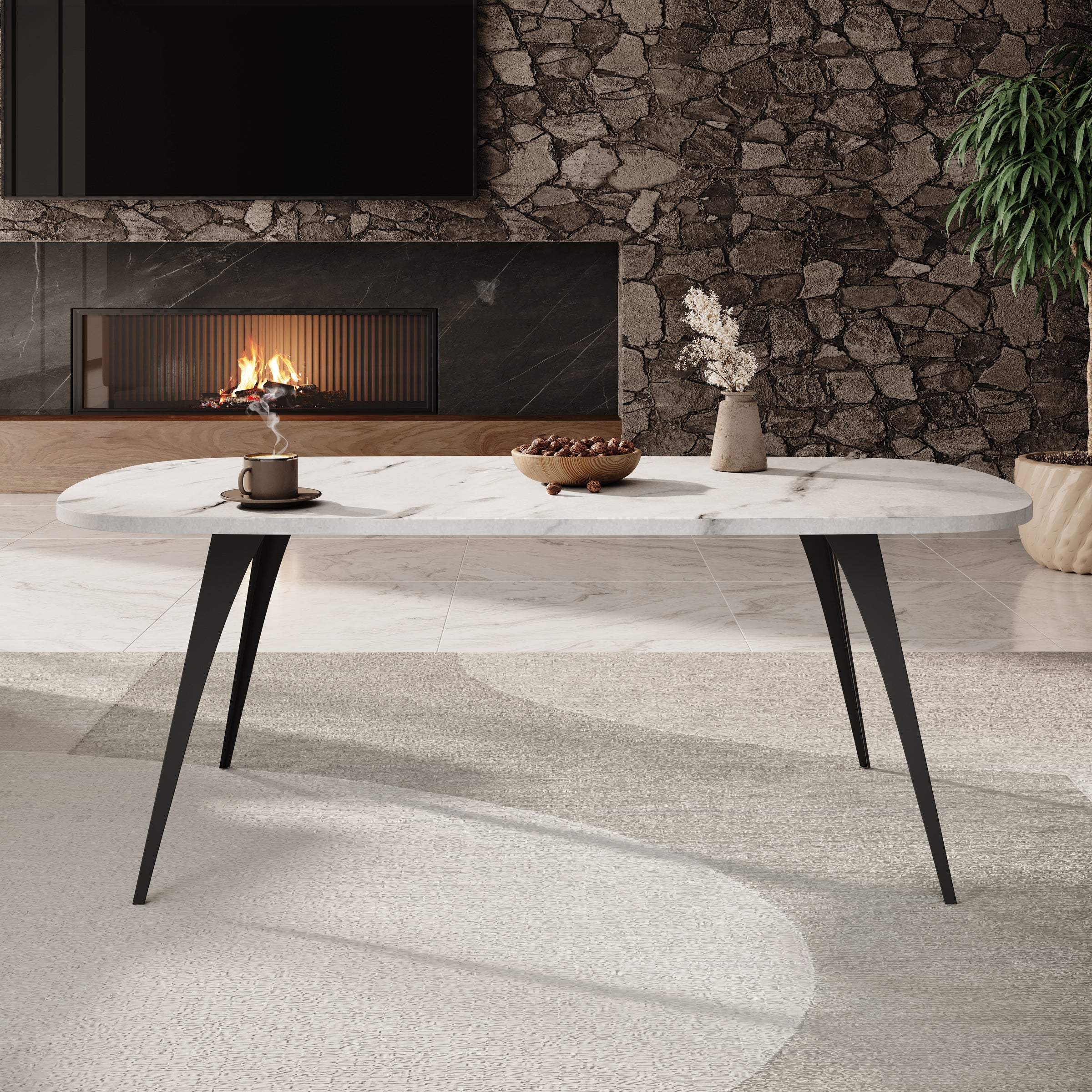 Flix - Salontafel - Wit marmerlook - 120x60x45 cm