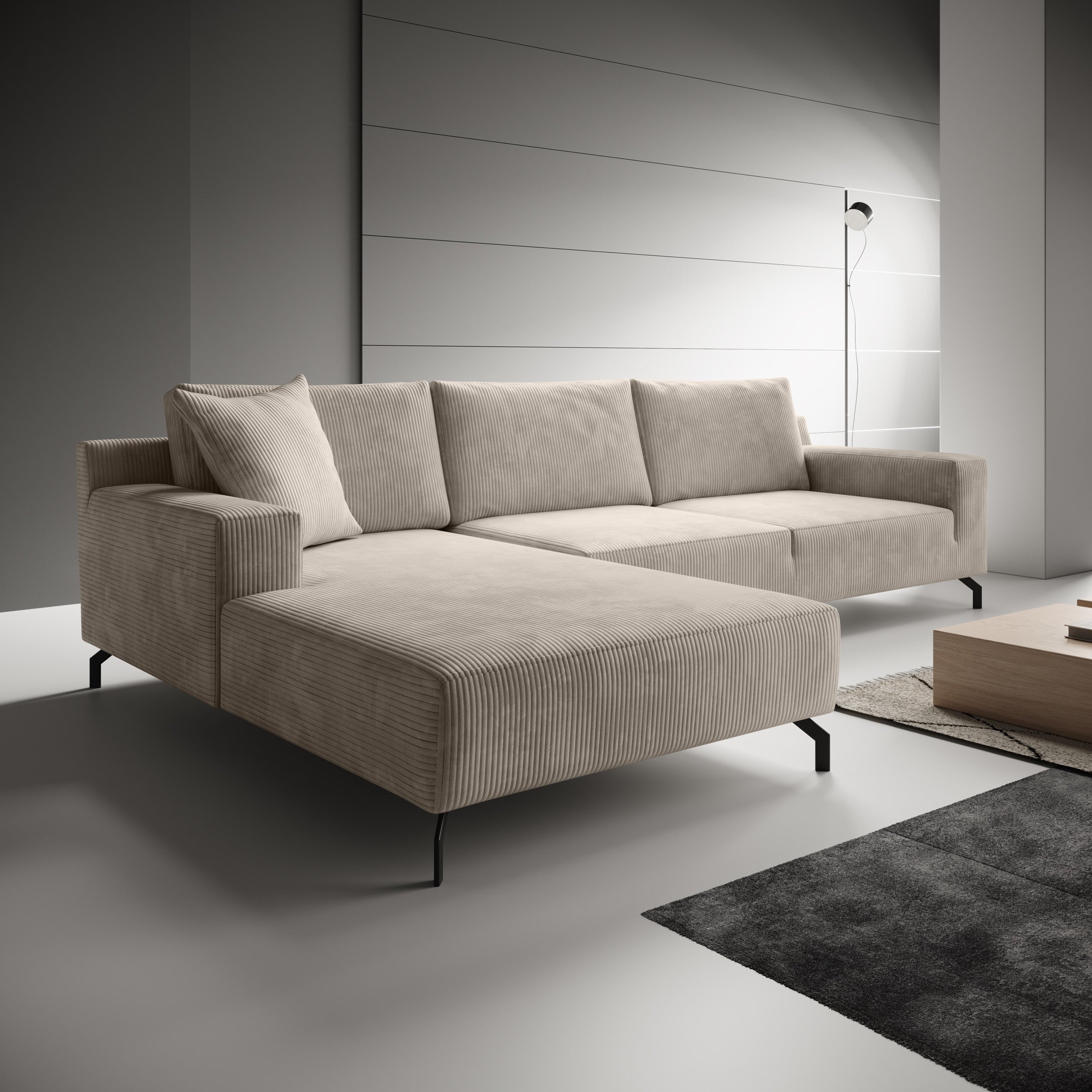 Florencio - Hoekbank 3-zits met CL - Ribstof beige - Links