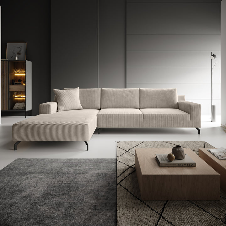 Florencio - Hoekbank 3-zits met CL - Ribstof beige - Links