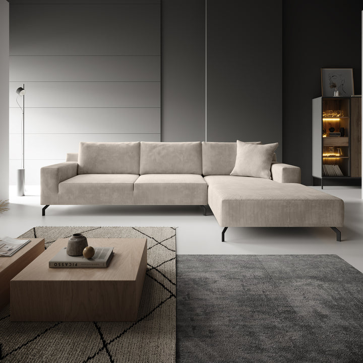 Florencio - Hoekbank 3-zits met CL - Ribstof beige - Rechts