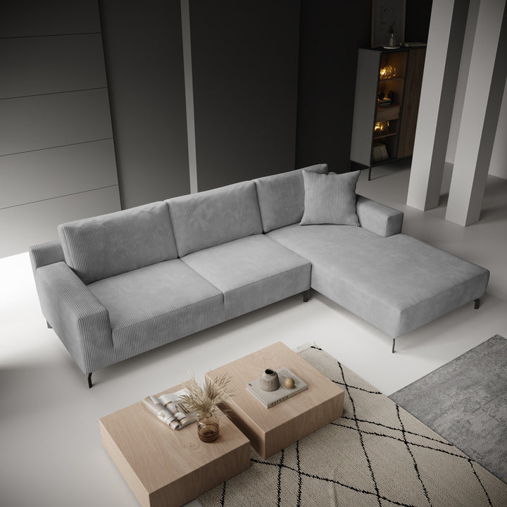 Florencio - Hoekbank 3-zits met CL - Ribstof grijs - Rechts