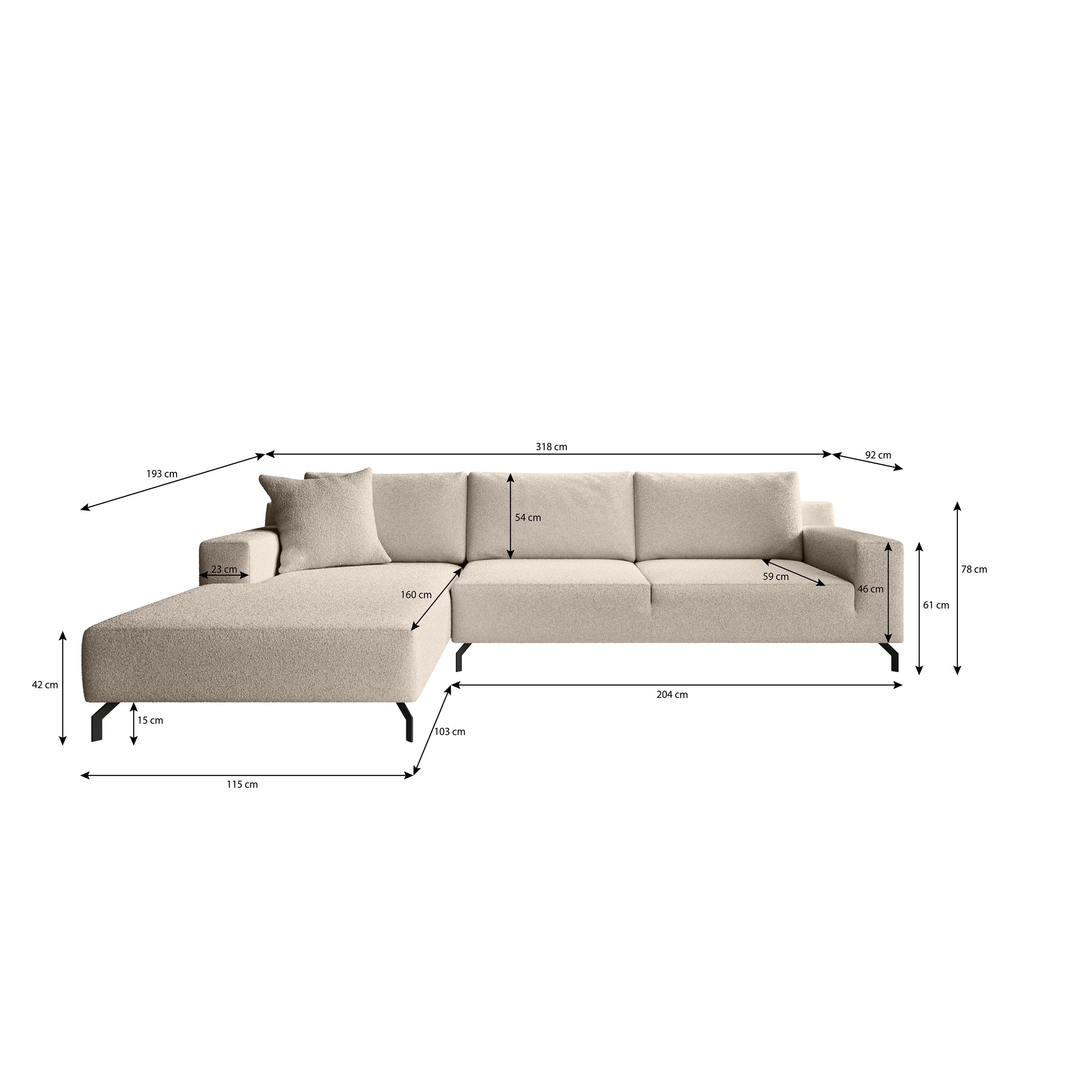 Florencio - Hoekbank 3-zits met CL - Teddystof beige - Links
