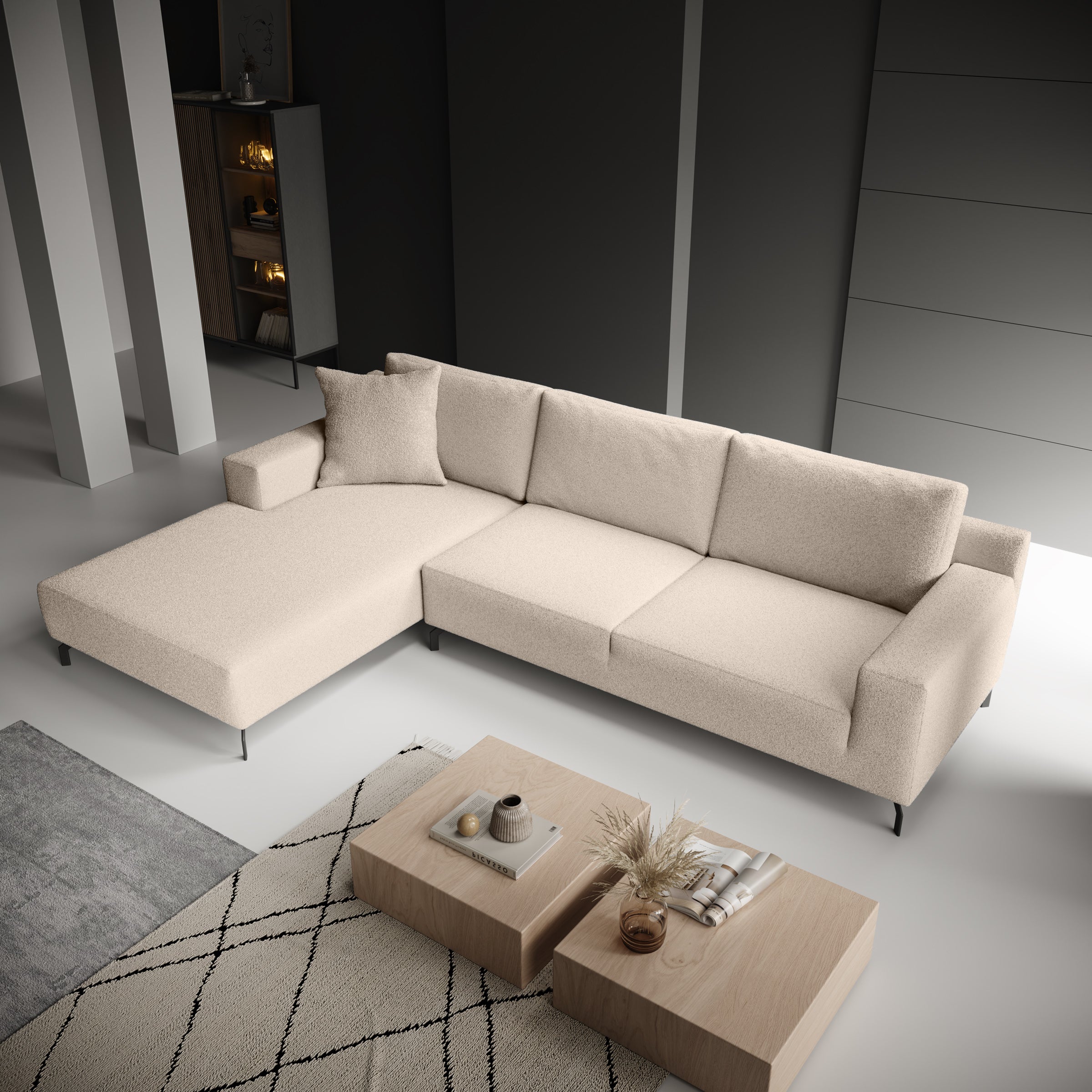 Florencio - Hoekbank 3-zits met CL - Teddystof beige - Links