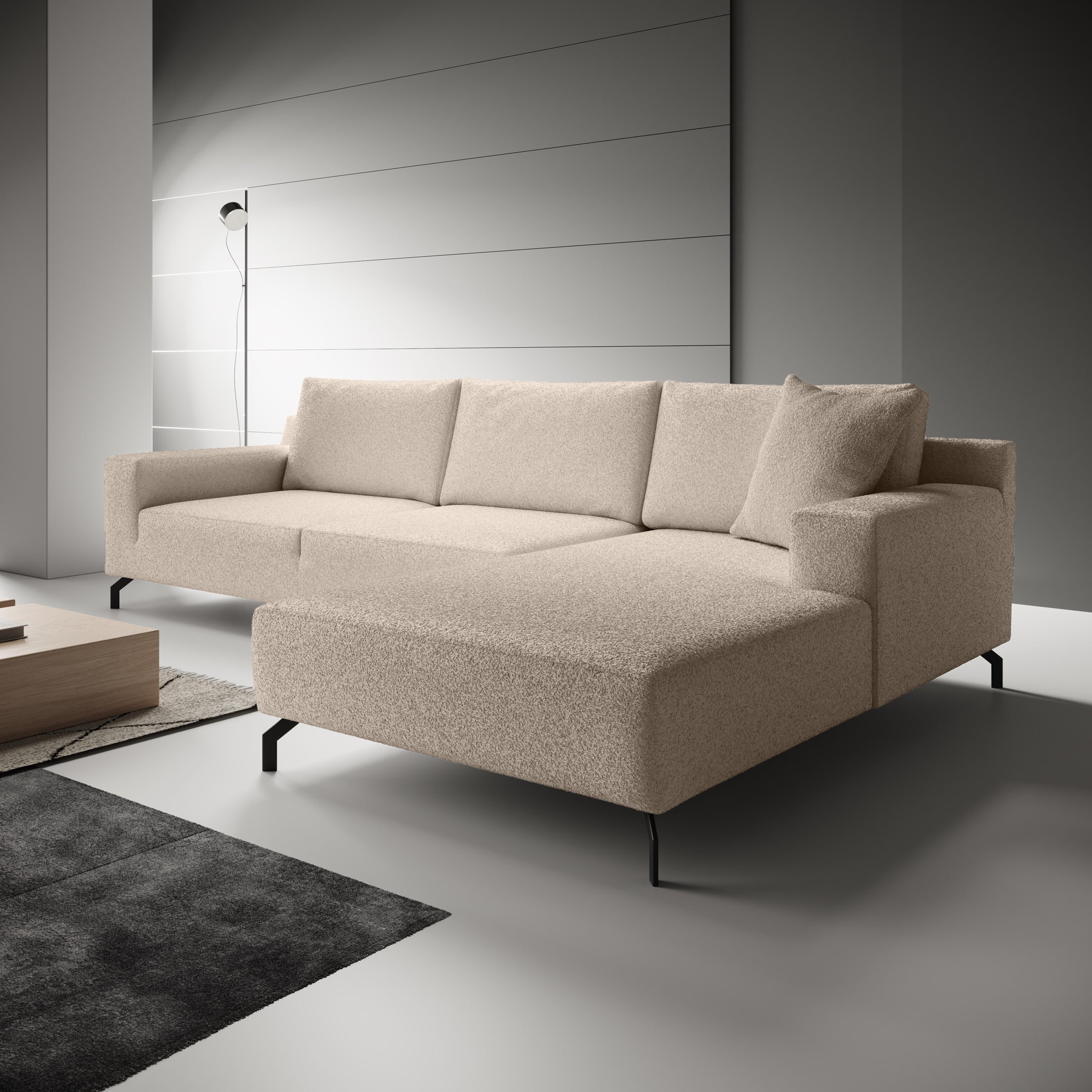 Florencio - Hoekbank 3-zits met CL - Teddystof beige - Rechts