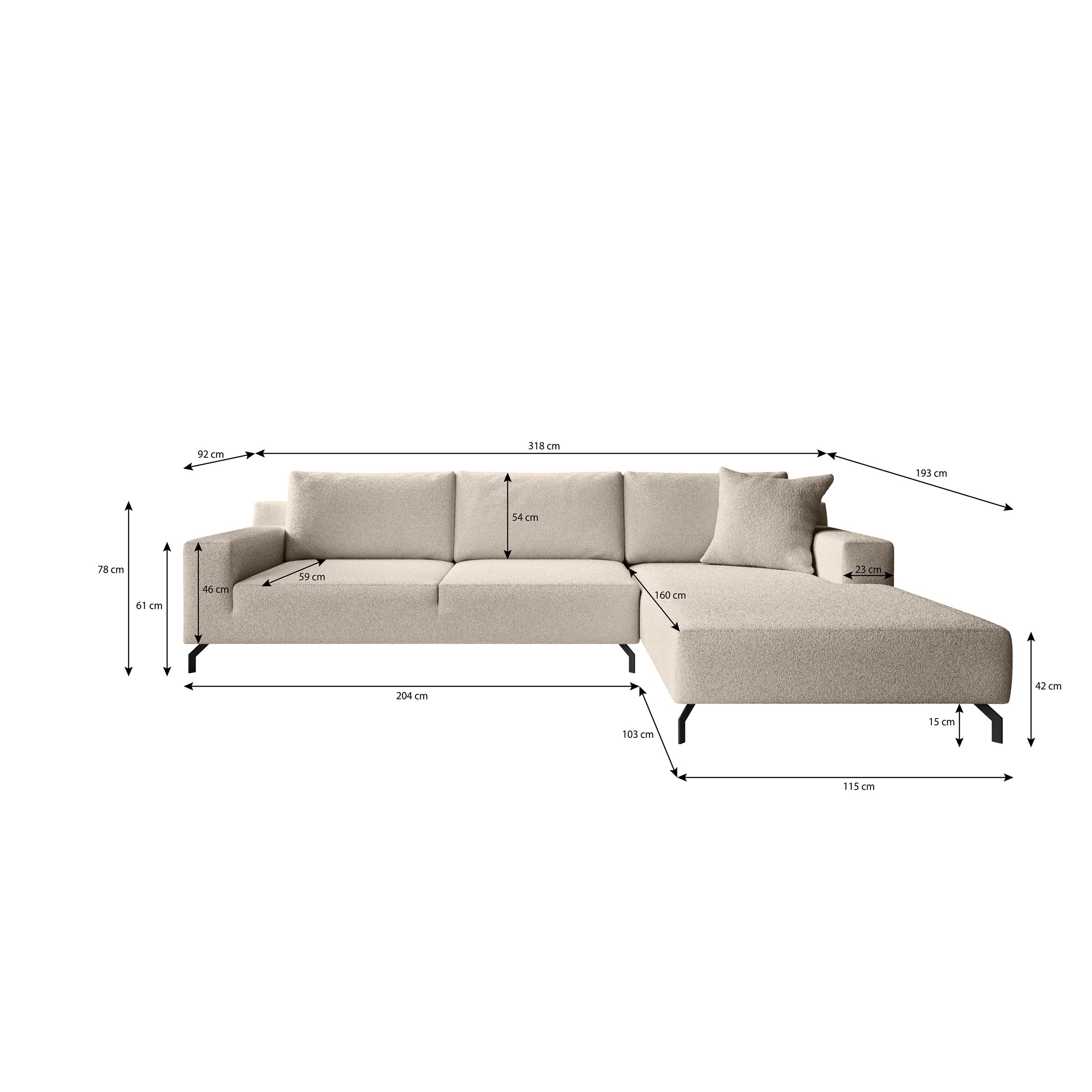 Florencio - Hoekbank 3-zits met CL - Teddystof beige - Rechts