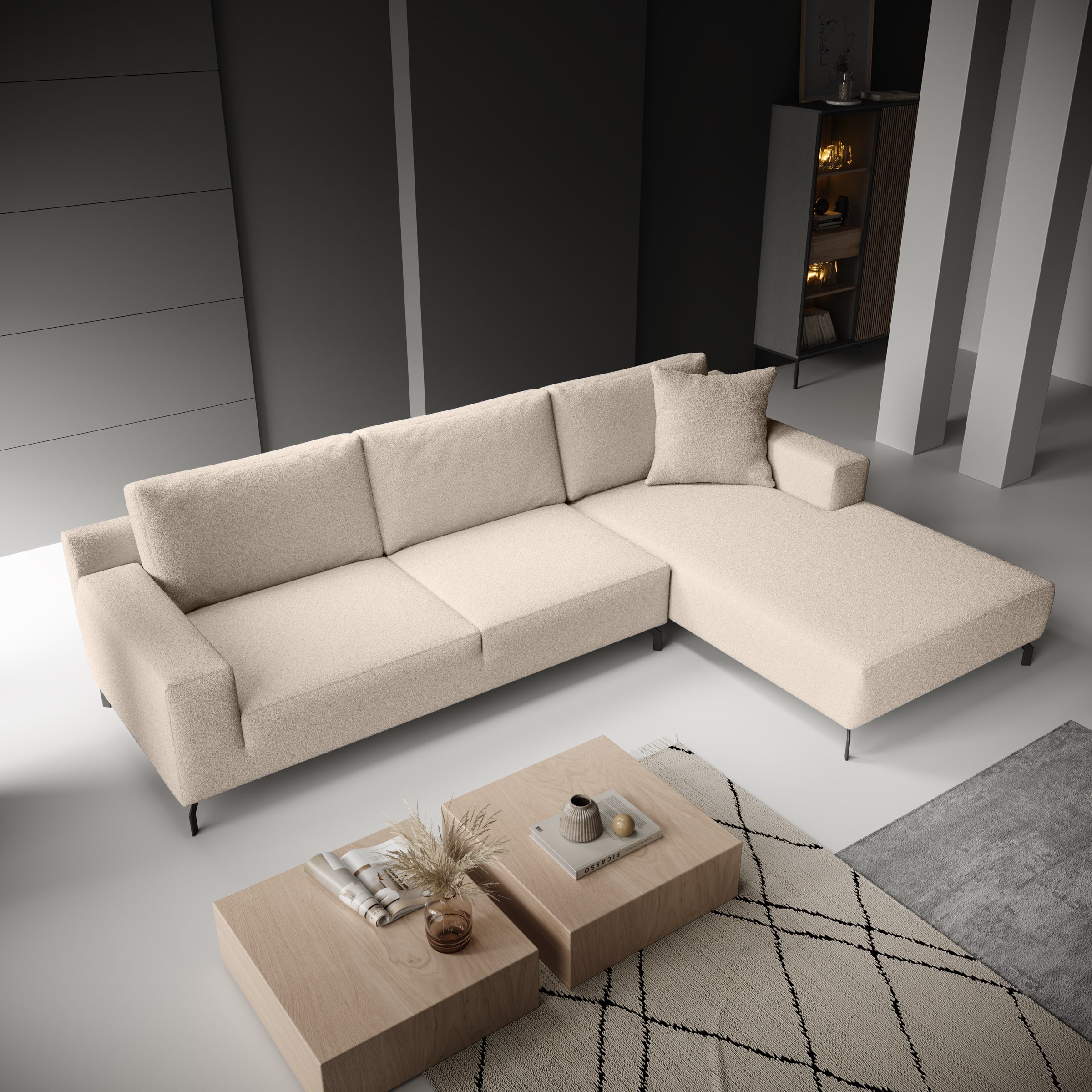 Florencio - Hoekbank 3-zits met CL - Teddystof beige - Rechts