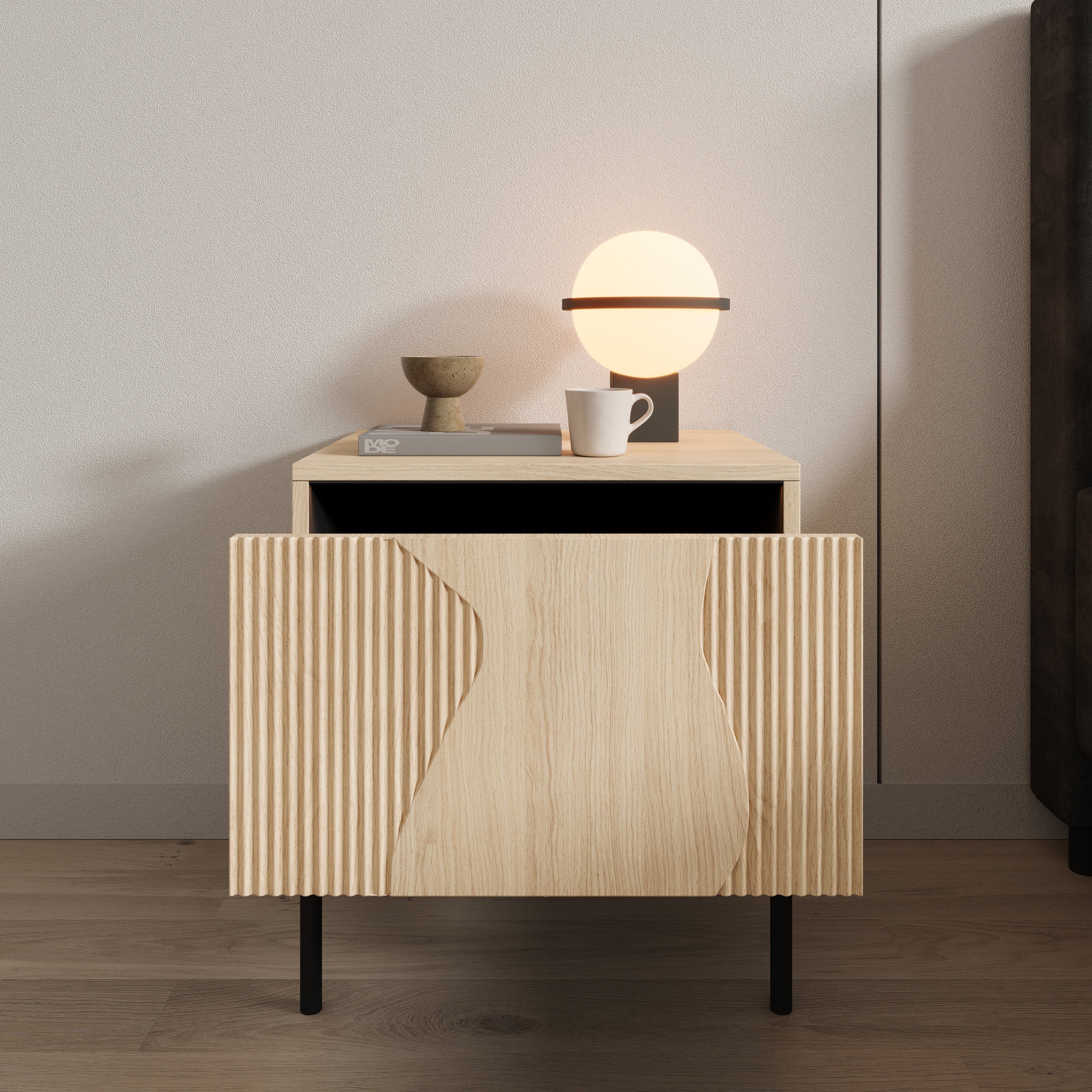 Fontello - Nachtkastje - Eikenpatroon - 46x40x51 cm