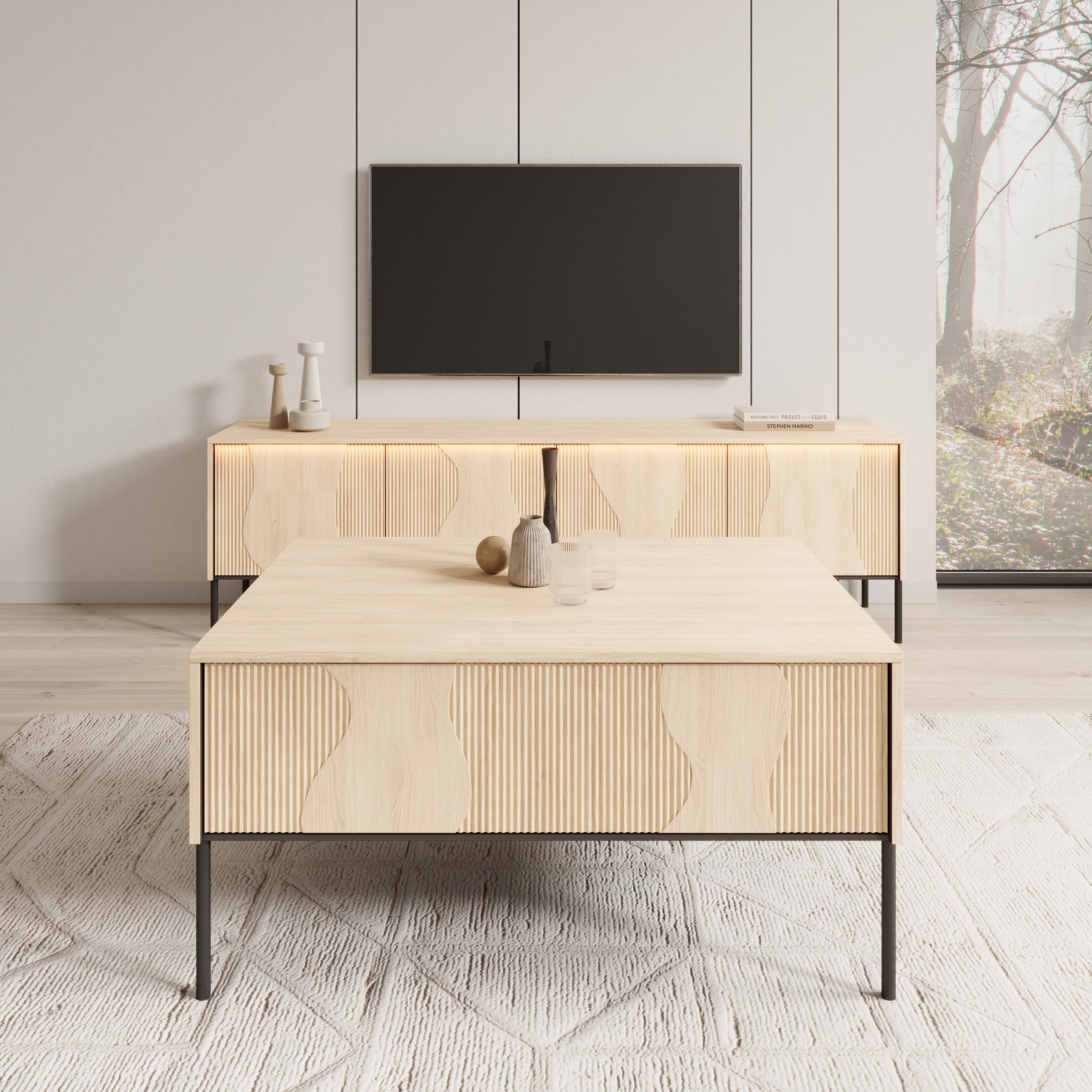 Fontello - Salontafel met opbergruimte - Eikenpatroon - 100x70x51 cm