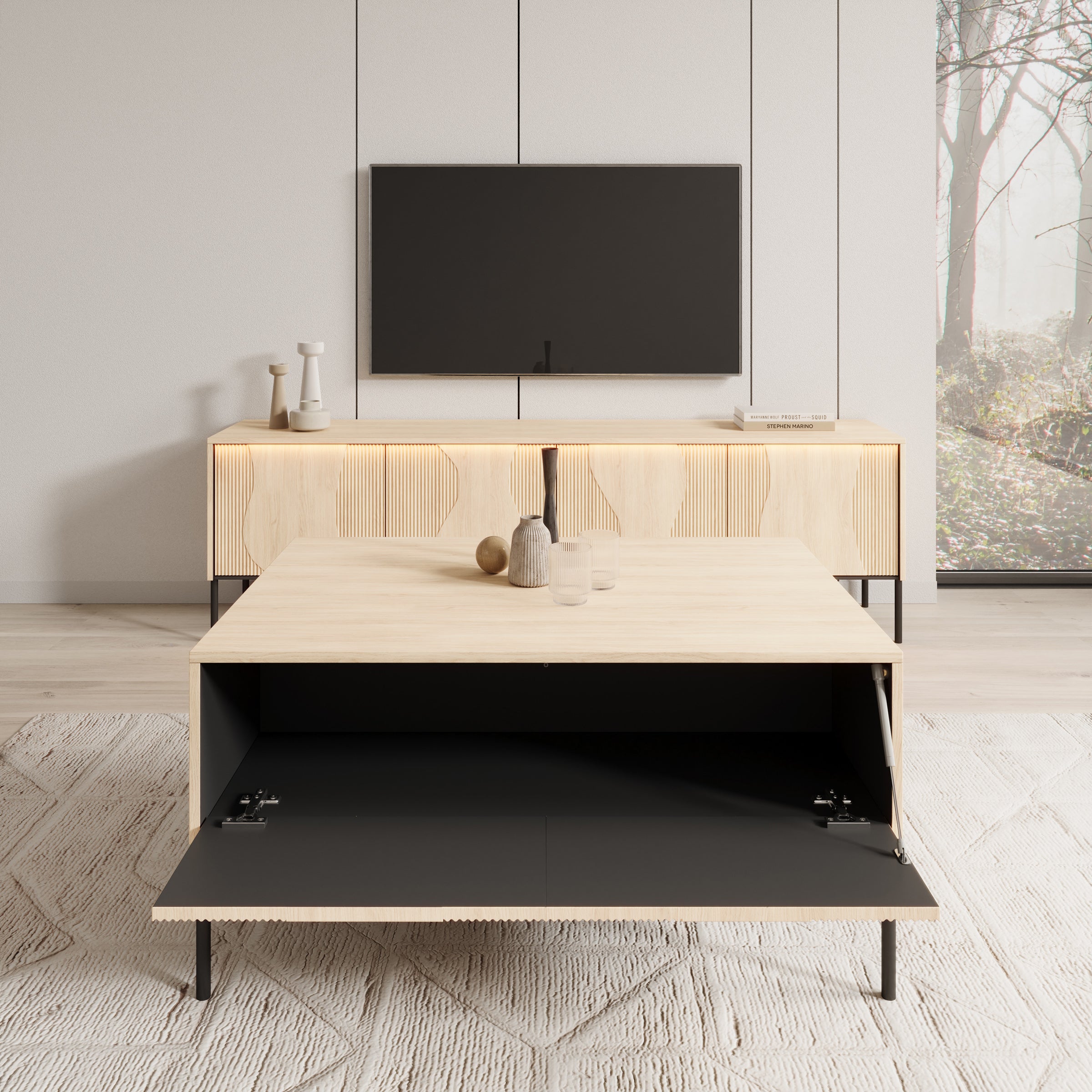 Fontello - Salontafel met opbergruimte - Eikenpatroon - 100x70x51 cm
