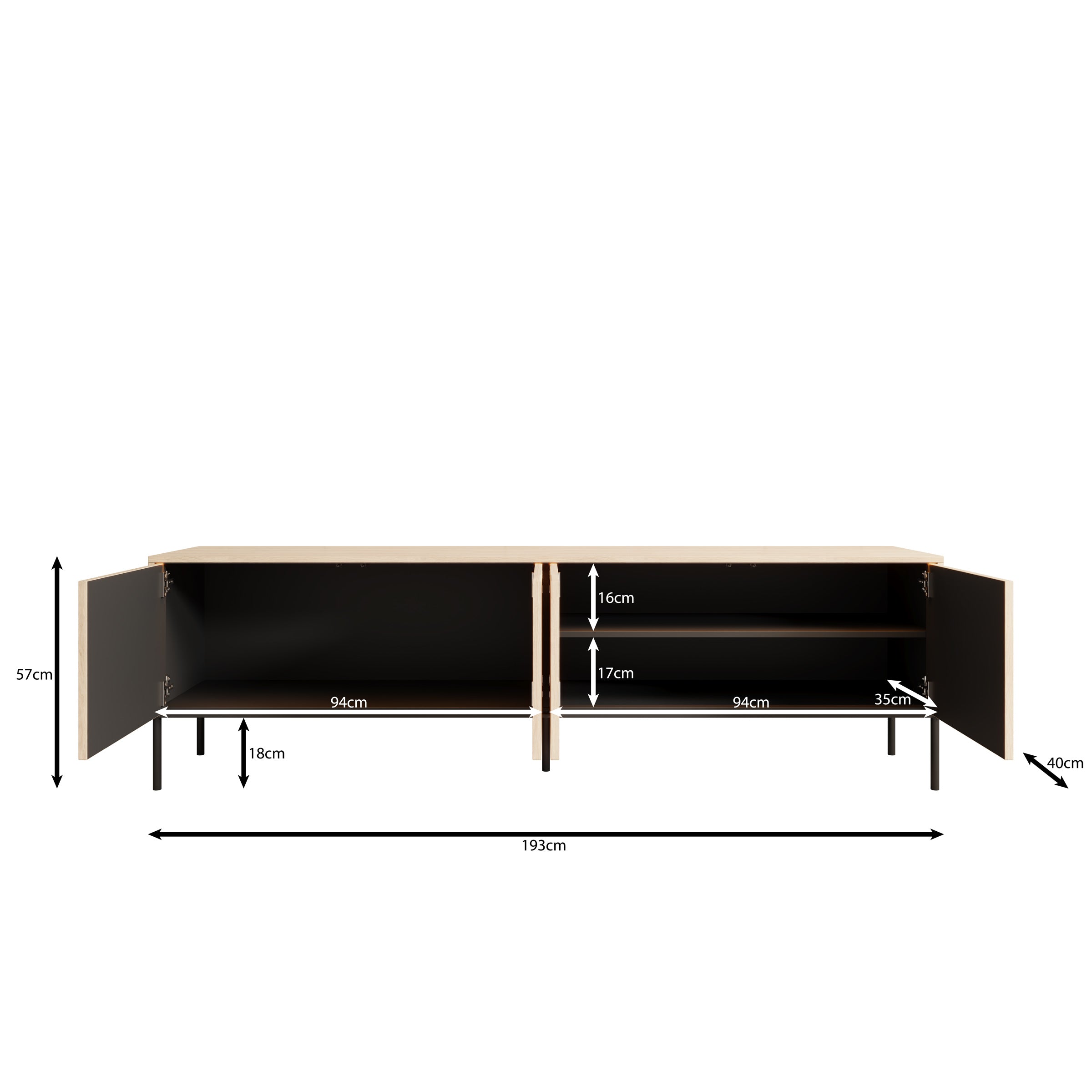 Fontello - TV-meubel met LED - Eikenpatroon - 193x40x57 cm