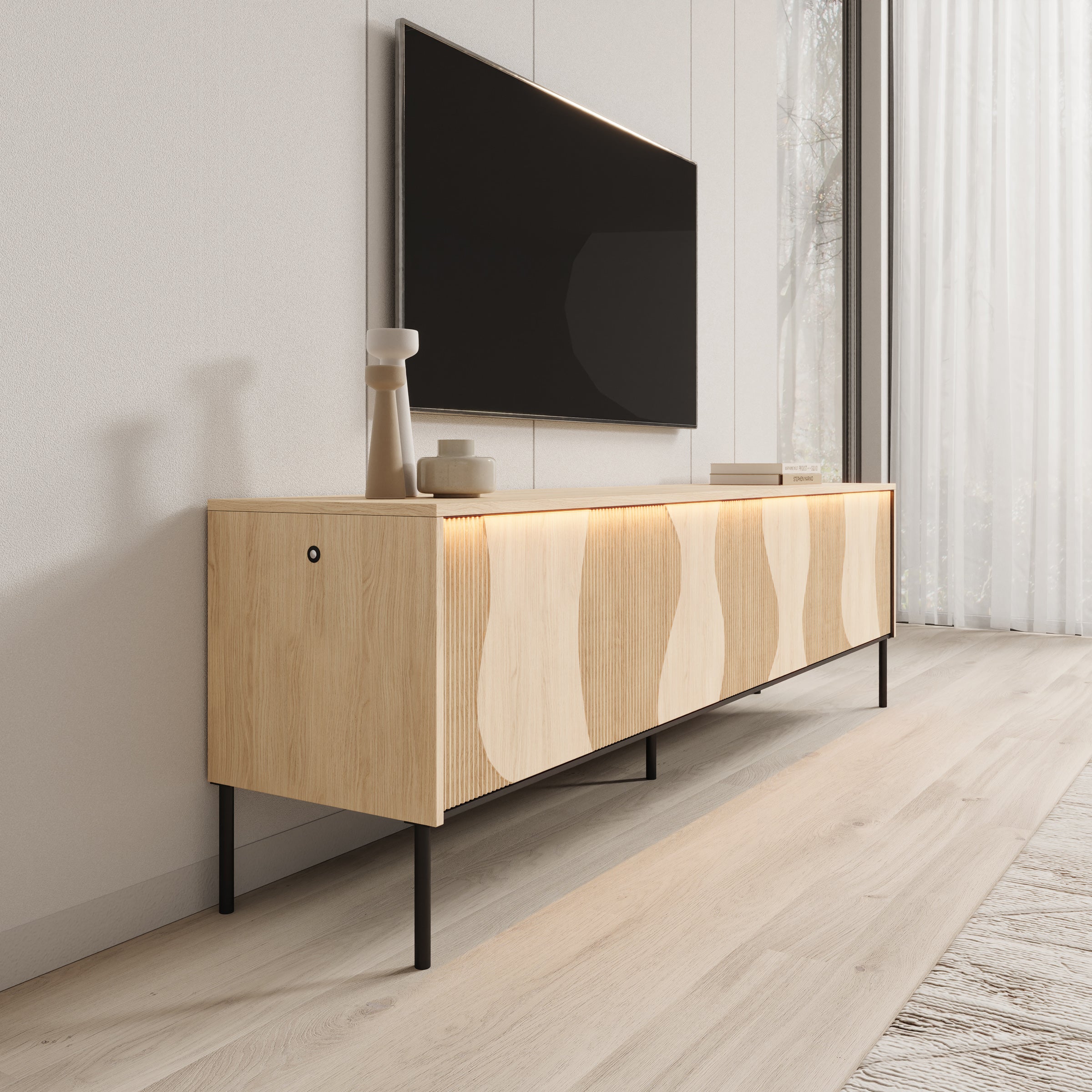 Fontello - TV-meubel met LED - Eikenpatroon - 193x40x57 cm