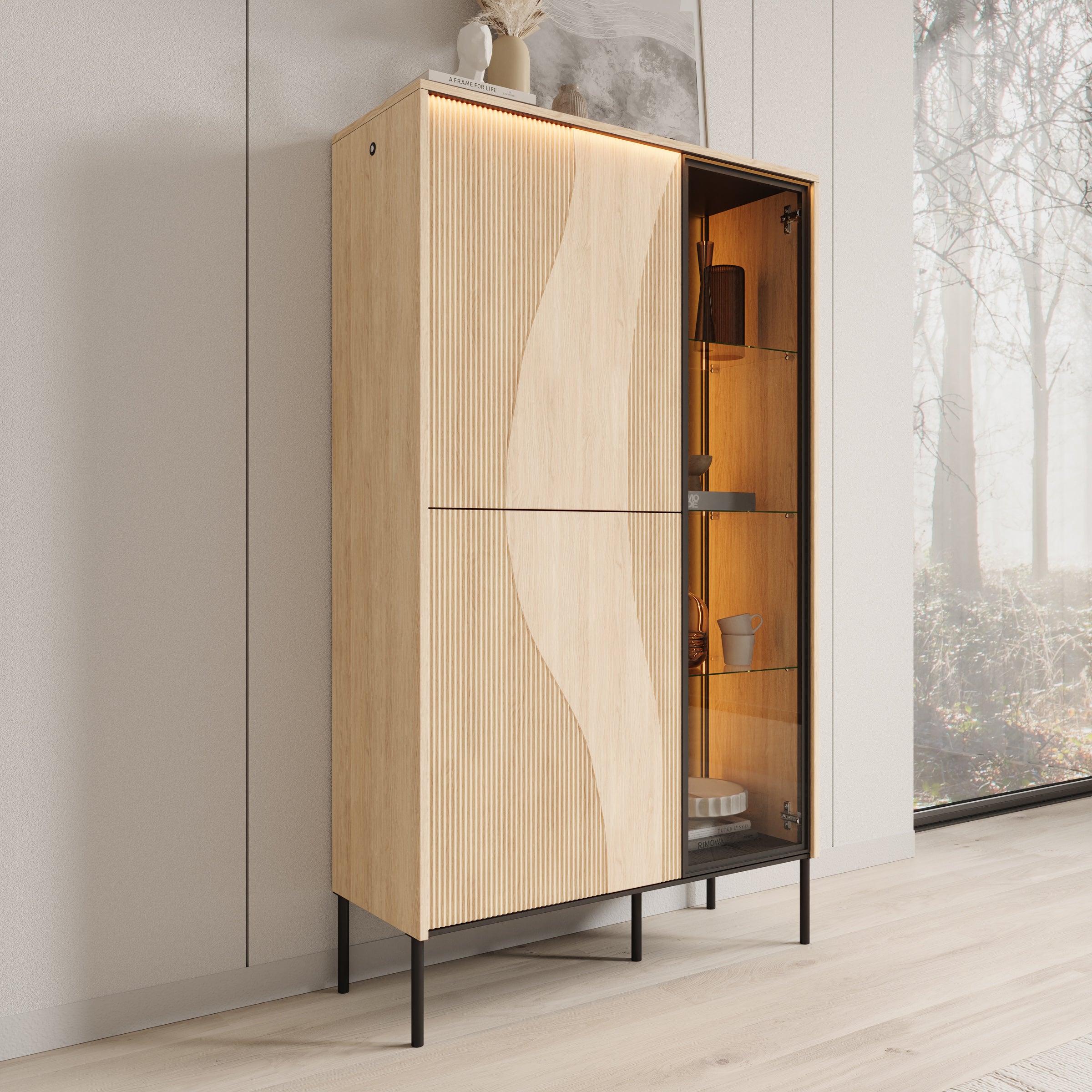 Fontello - Vitrinekast - Eikenpatroon - 92x34x157 cm