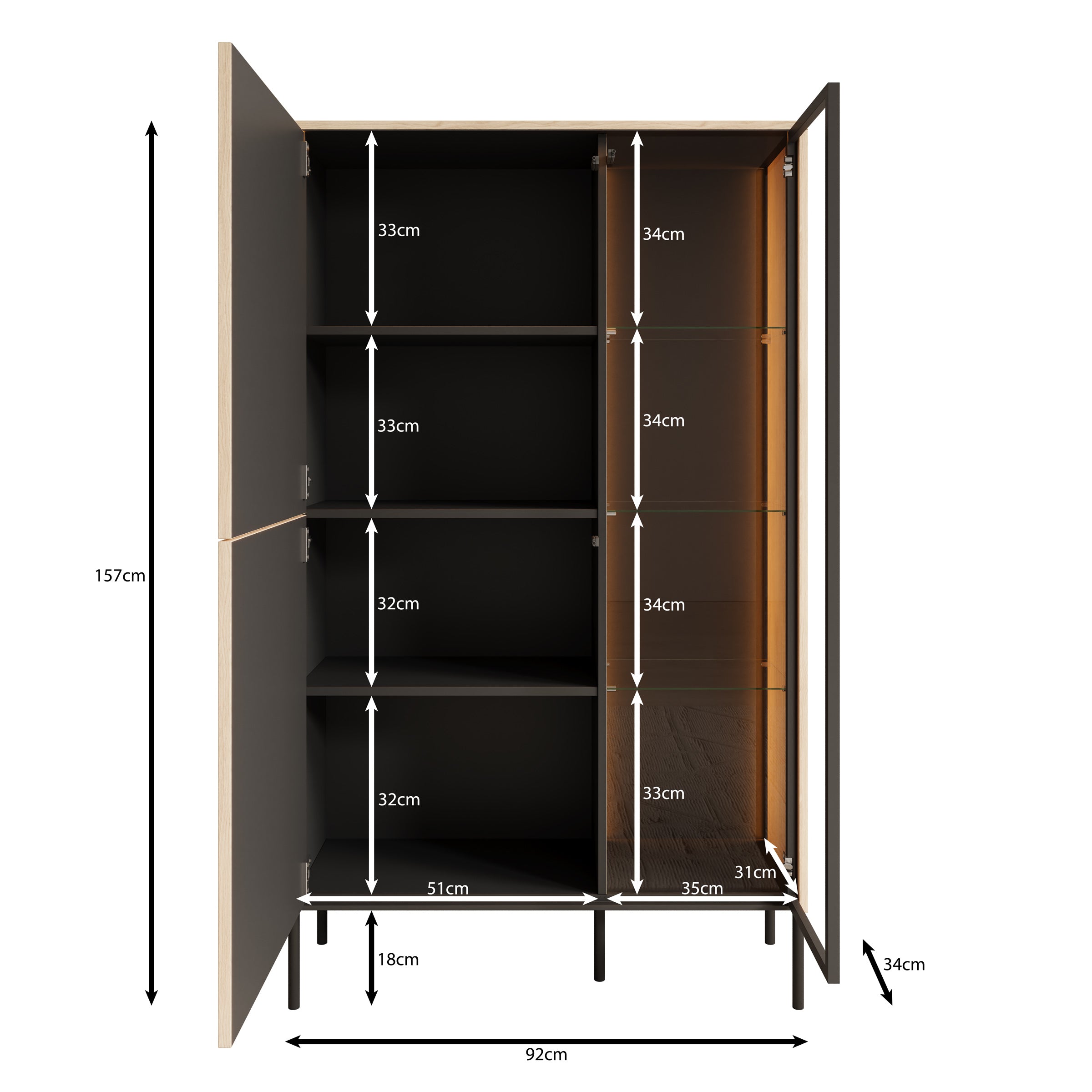 Fontello - Vitrinekast - Eikenpatroon - 92x34x157 cm