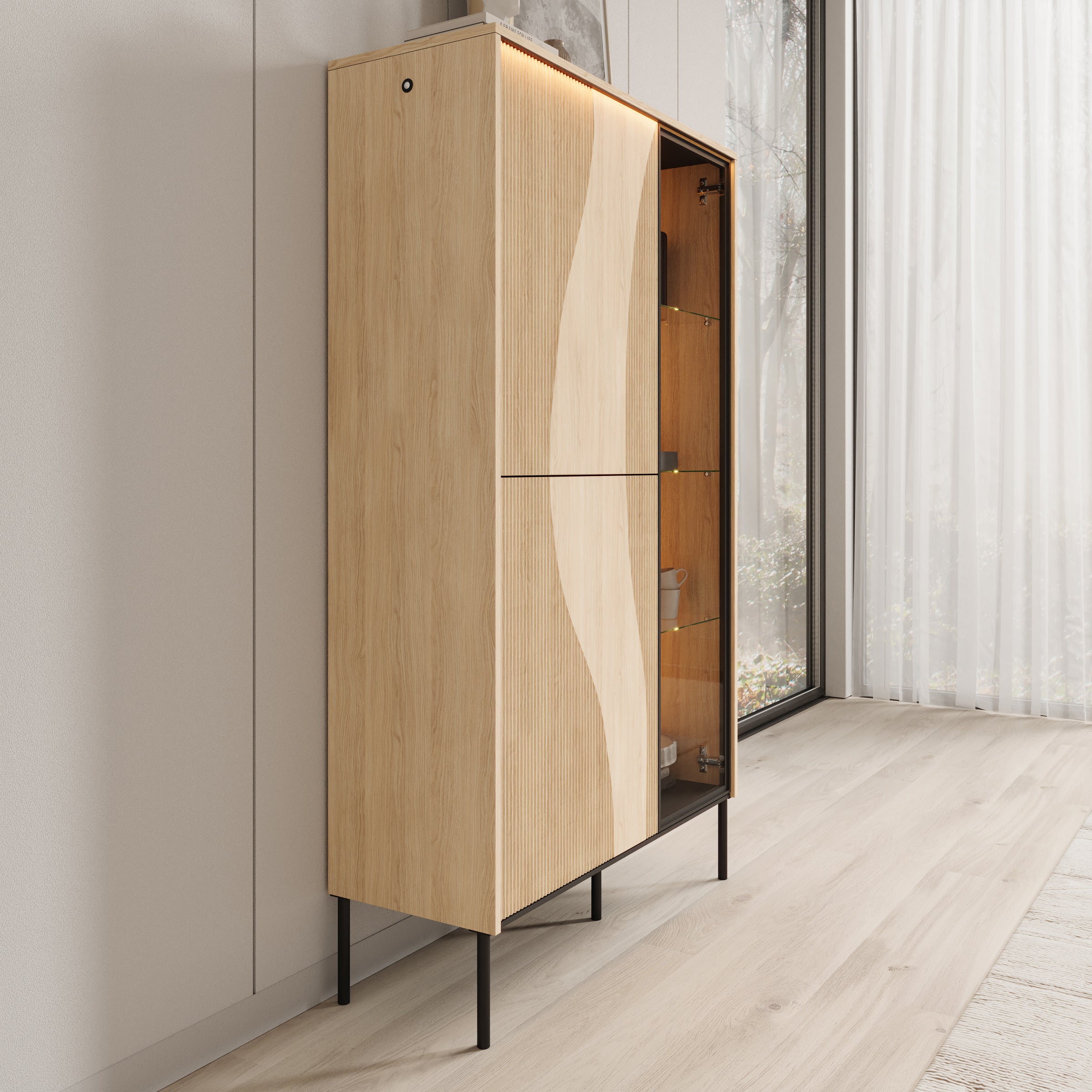Fontello - Vitrinekast - Eikenpatroon - 92x34x157 cm