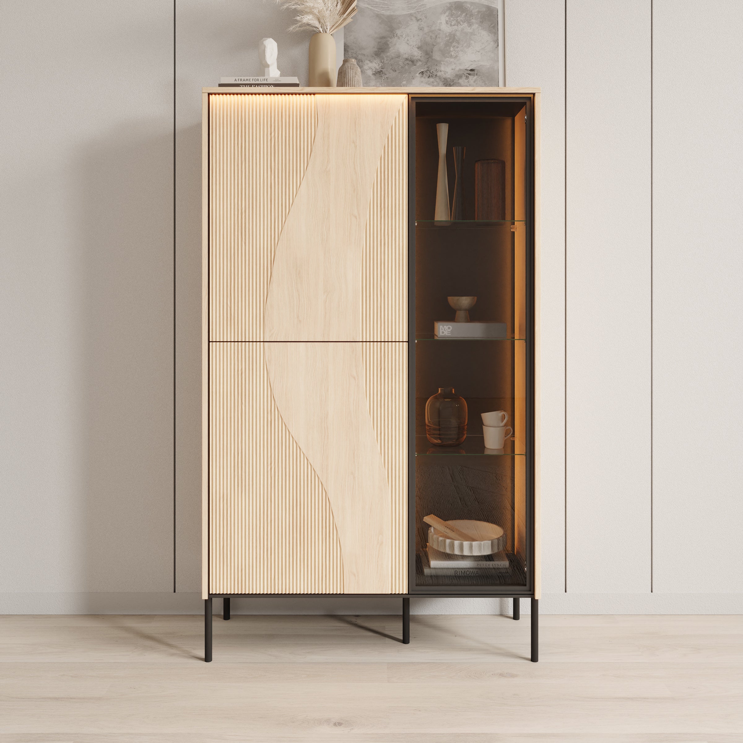 Fontello - Vitrinekast - Eikenpatroon - 92x34x157 cm