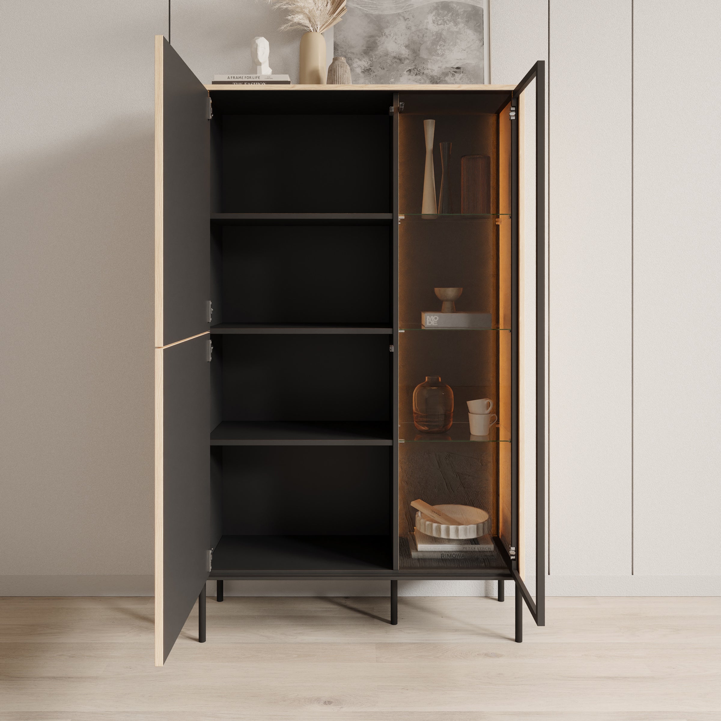 Fontello - Vitrinekast - Eikenpatroon - 92x34x157 cm