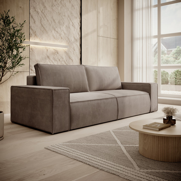 Foster - 3-zitsbank - Ribstof bruin - 257x102x85 cm