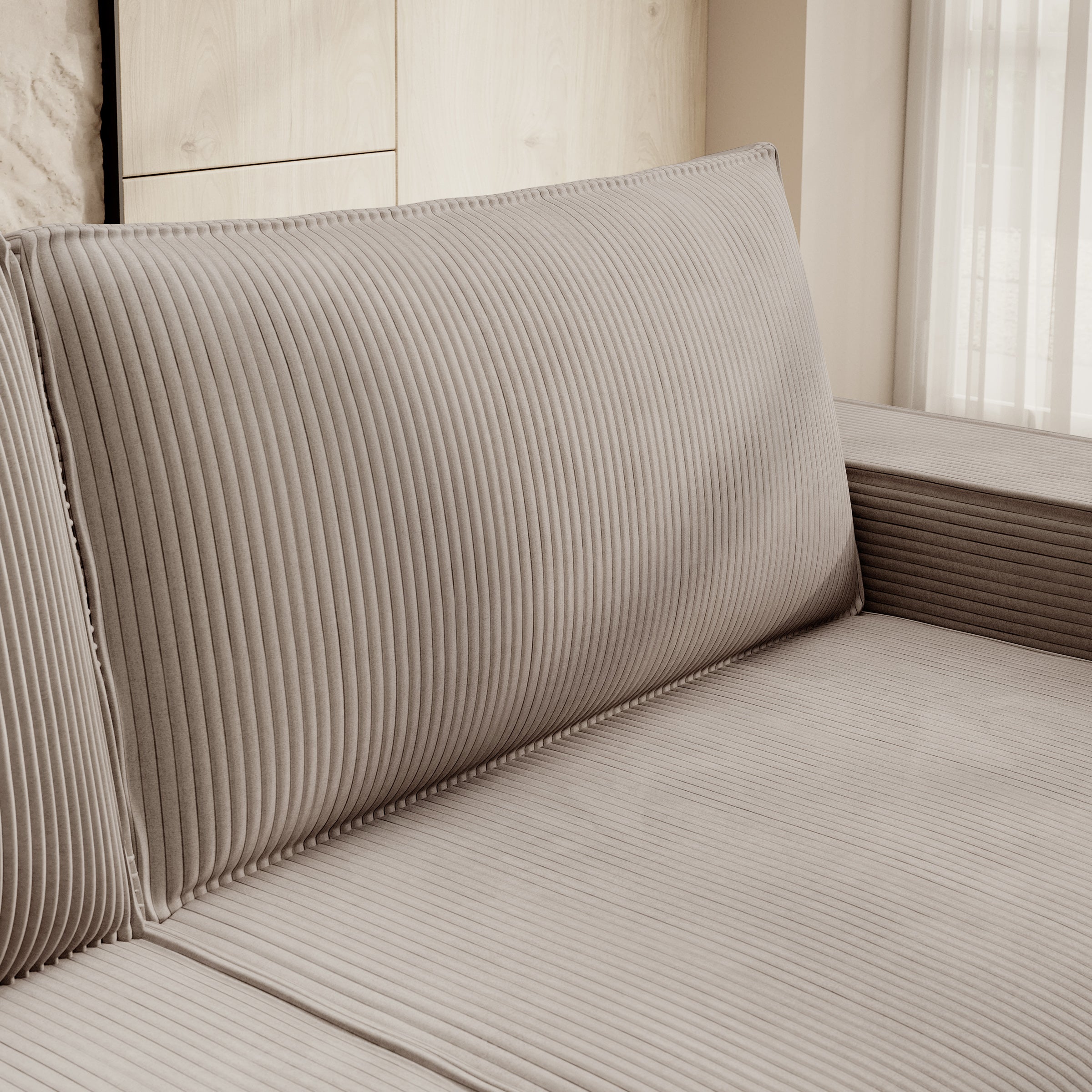 Foster - 3-zitsbank - Ribstof bruin - 257x102x85 cm