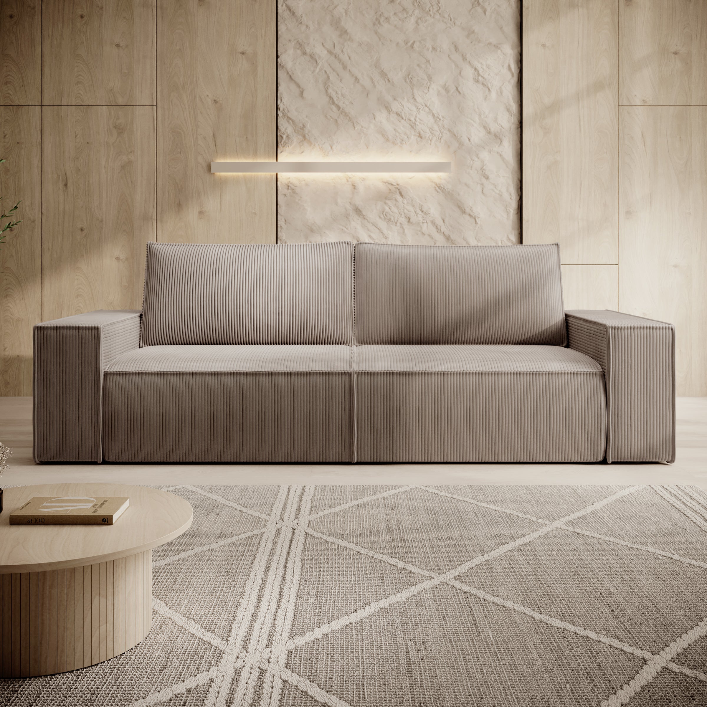 Foster - 3-zitsbank - Ribstof bruin - 257x102x85 cm