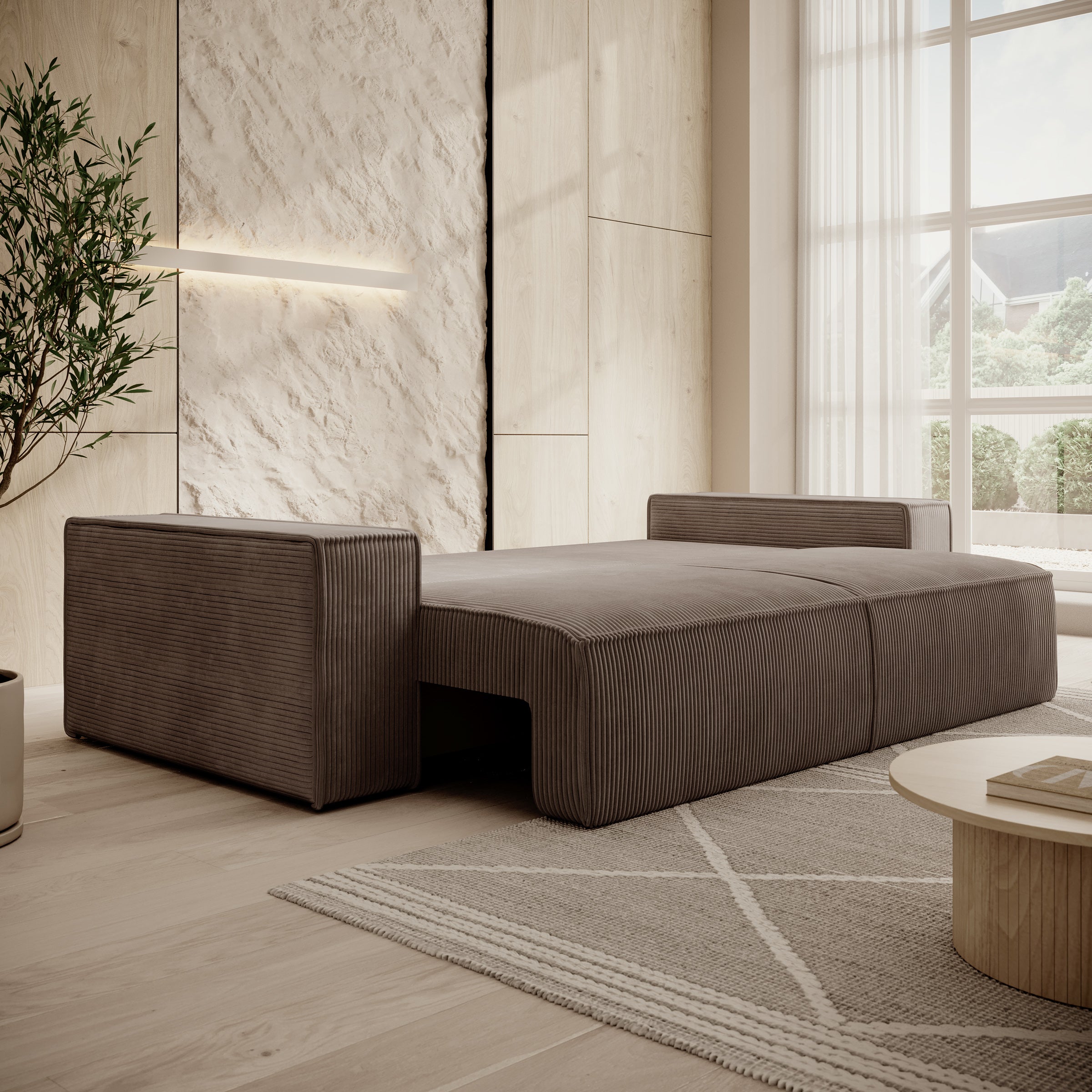 Foster - 3-zitsbank - Ribstof bruin - 257x102x85 cm