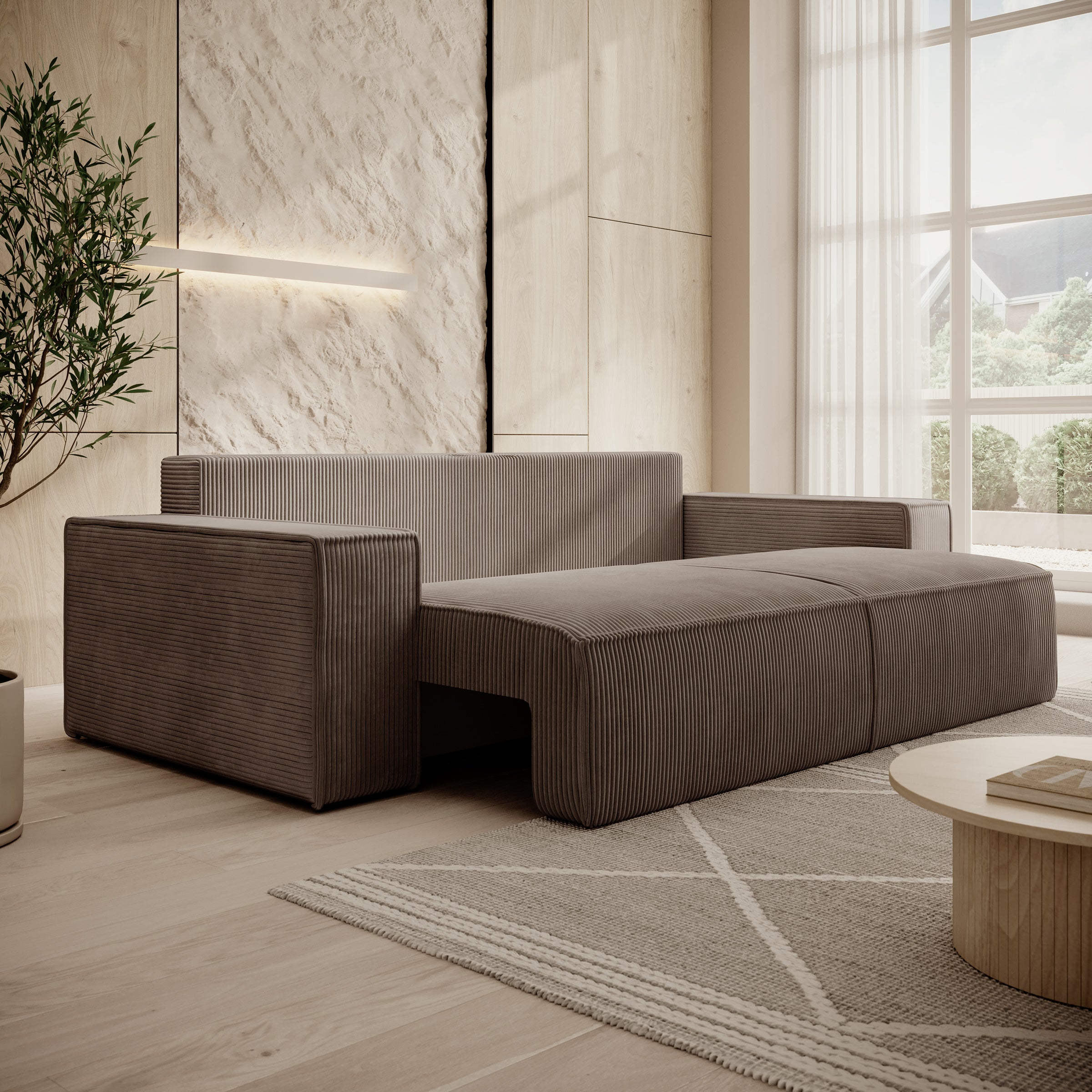 Foster - 3-zitsbank - Ribstof bruin - 257x102x85 cm