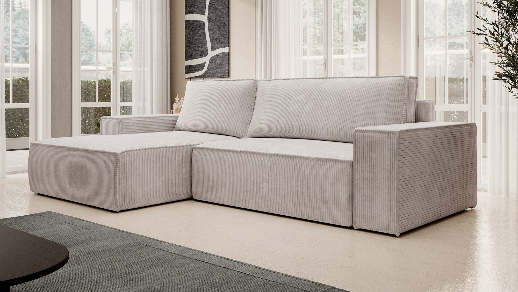 Foster - Hoekbank - Beige Ribstof - Links