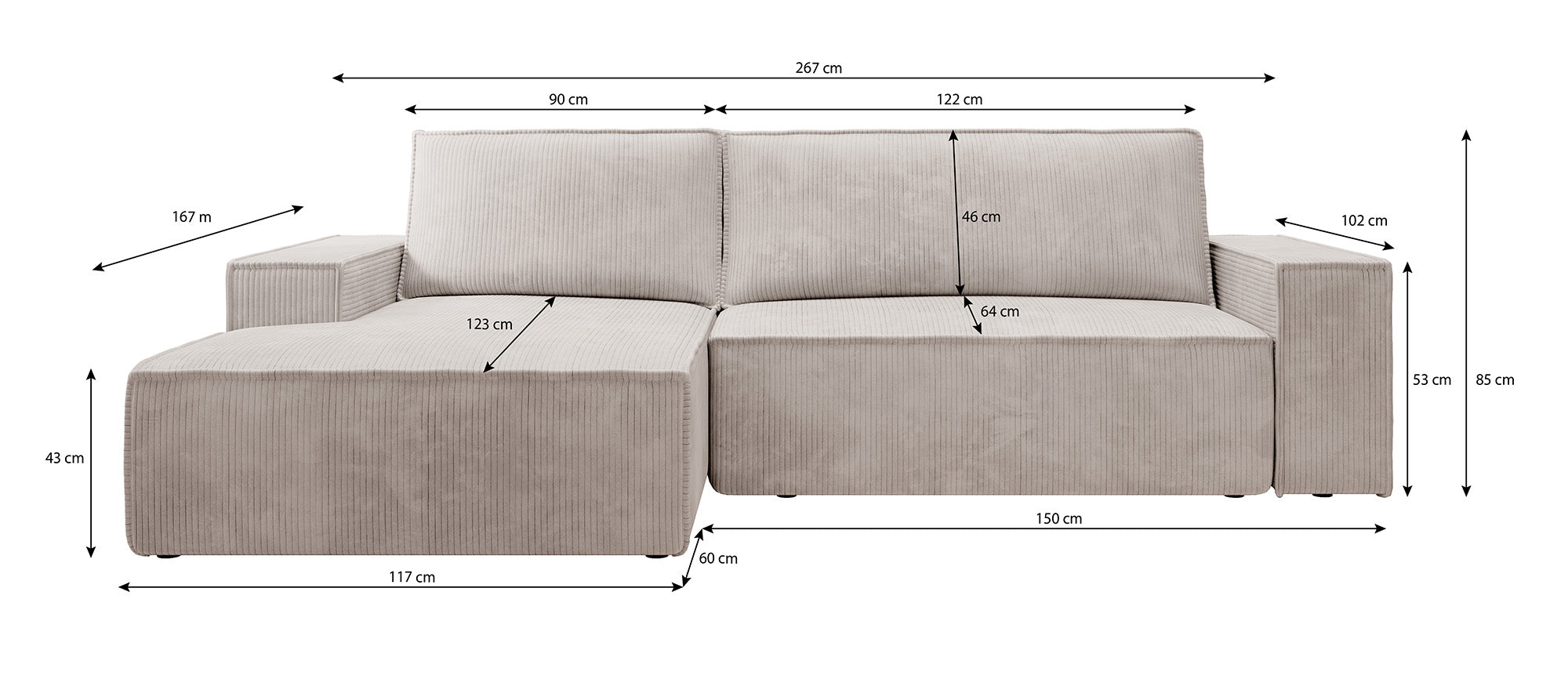 Foster - Hoekbank - Beige Ribstof - Links