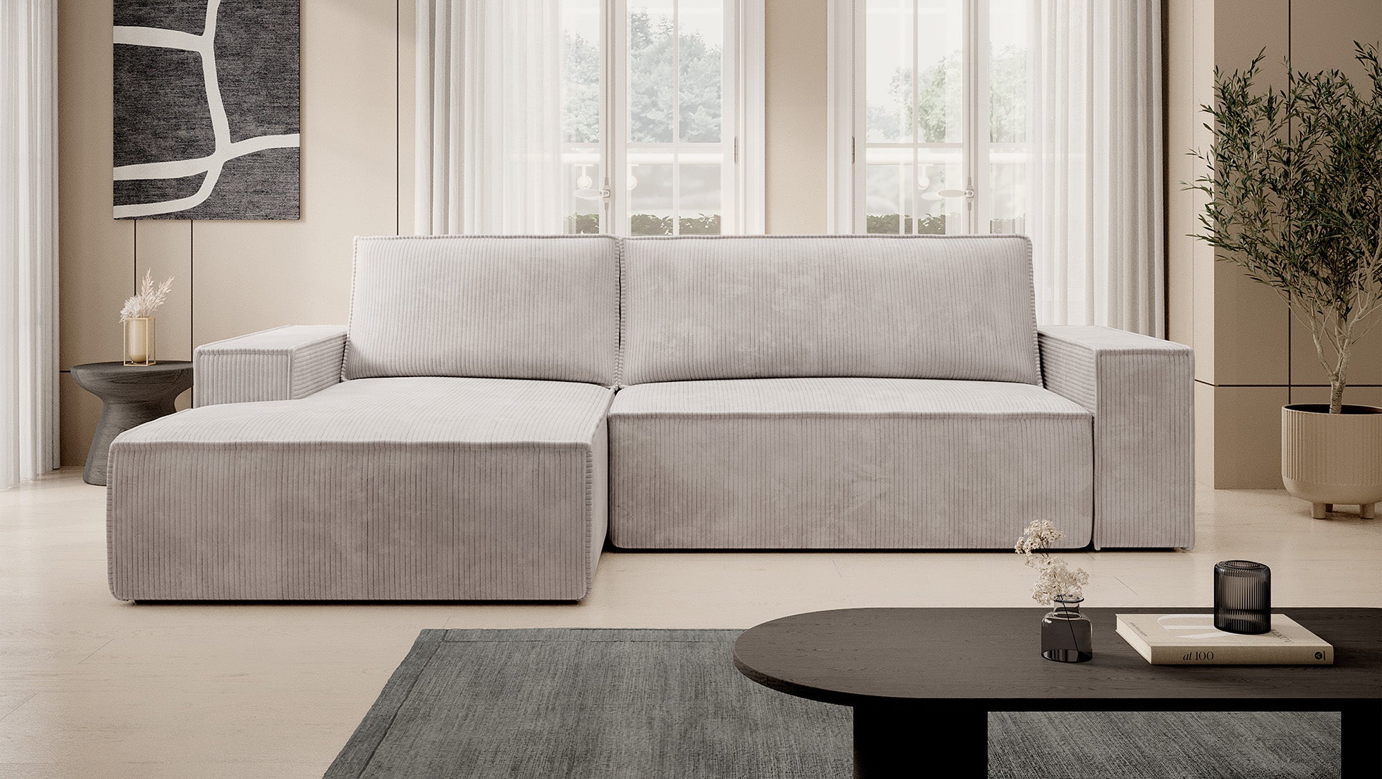 Foster - Hoekbank - Beige Ribstof - Links