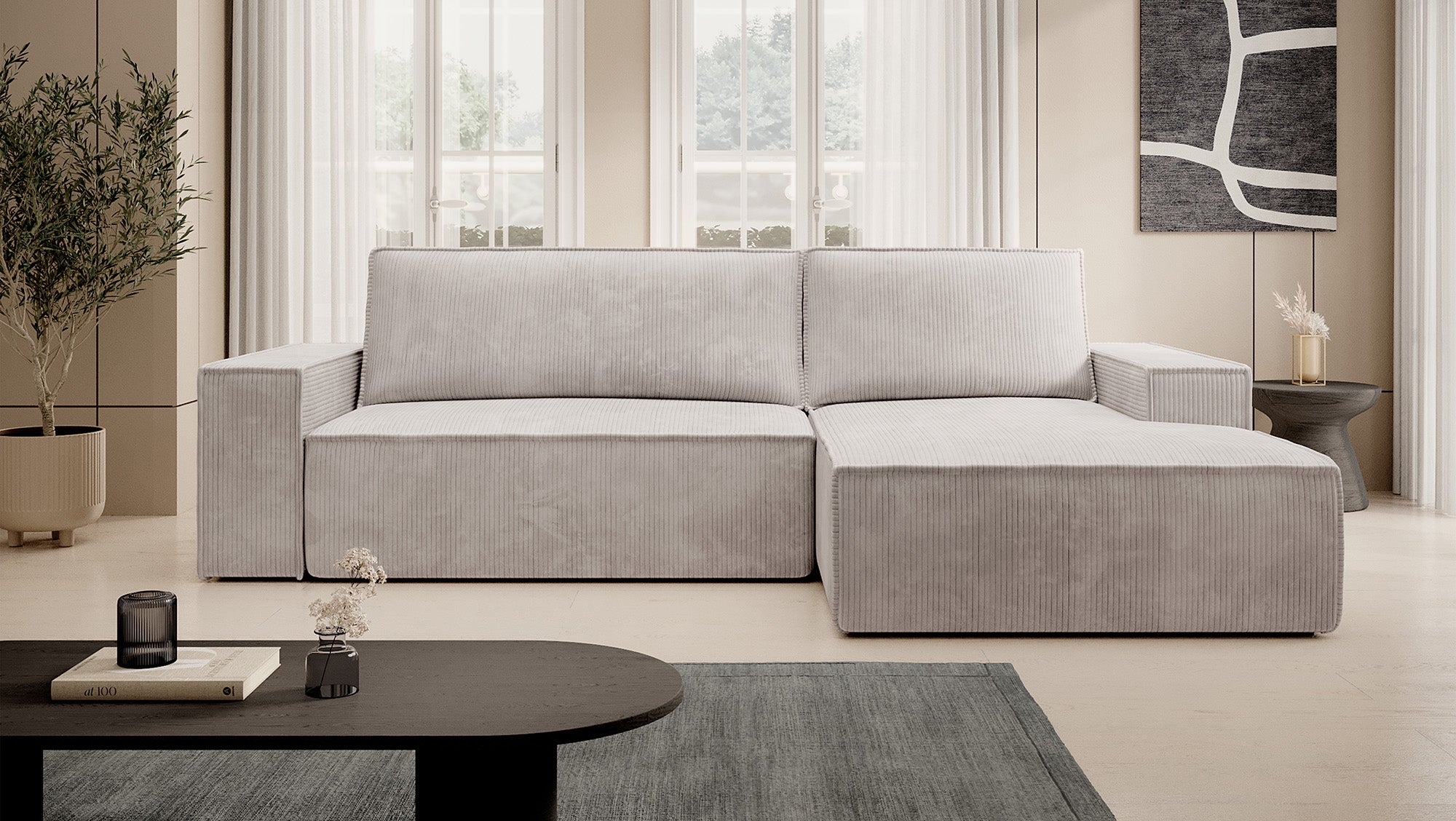 Foster - Hoekbank - Beige Ribstof - Rechts