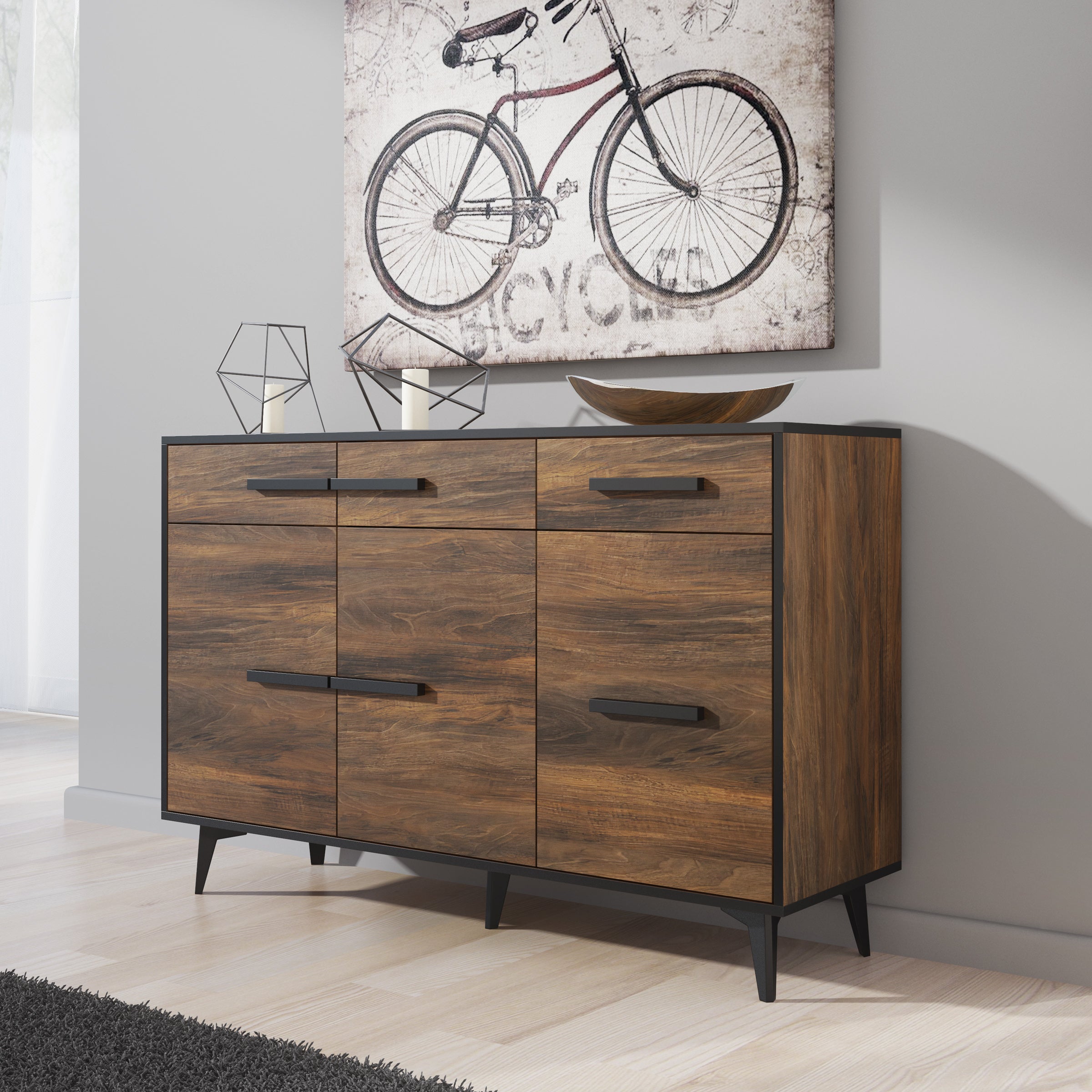 Frey - Dressoir - Donker eiken - Zwart - 135x40x86 cm