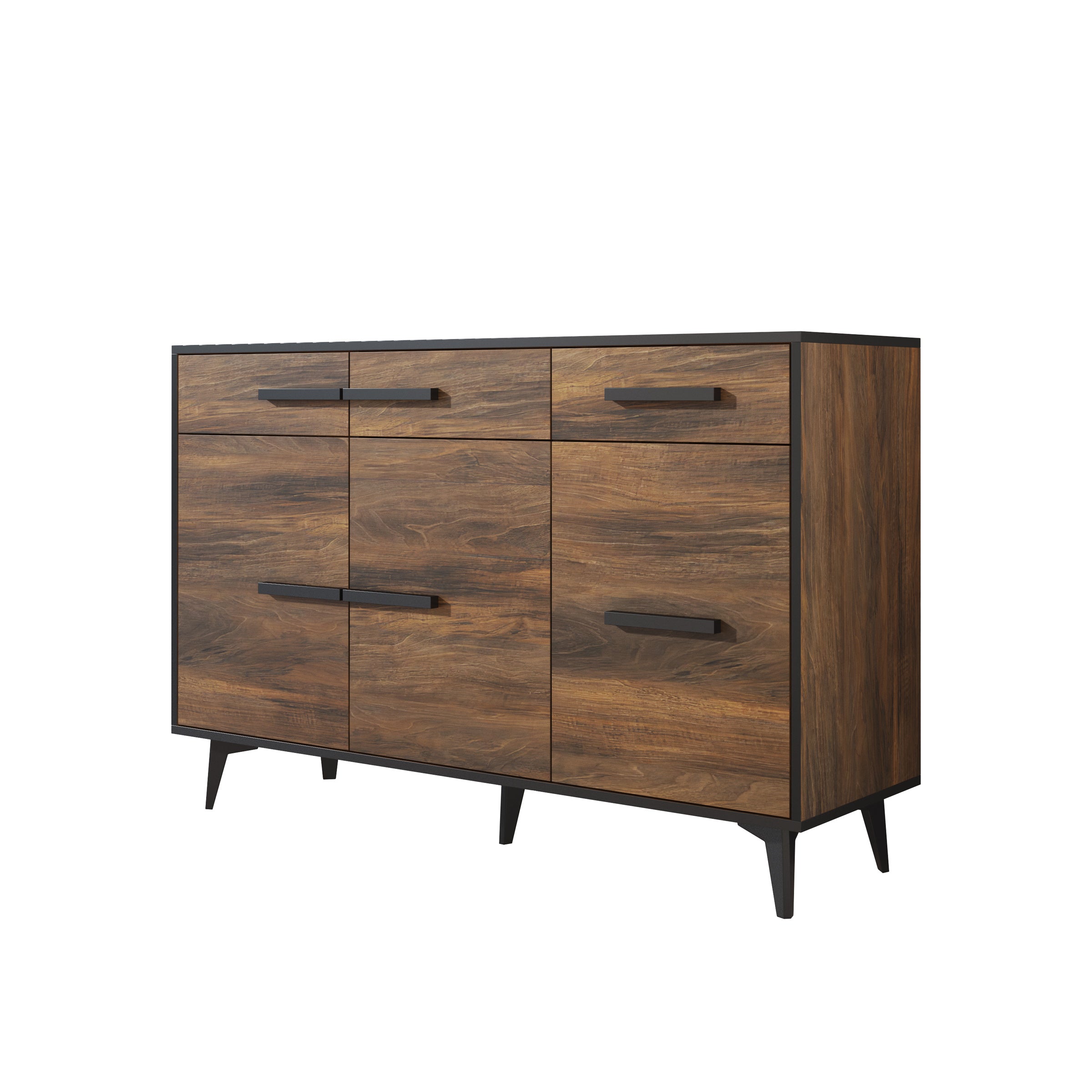 Frey - Dressoir - Donker eiken - Zwart - 135x40x86 cm