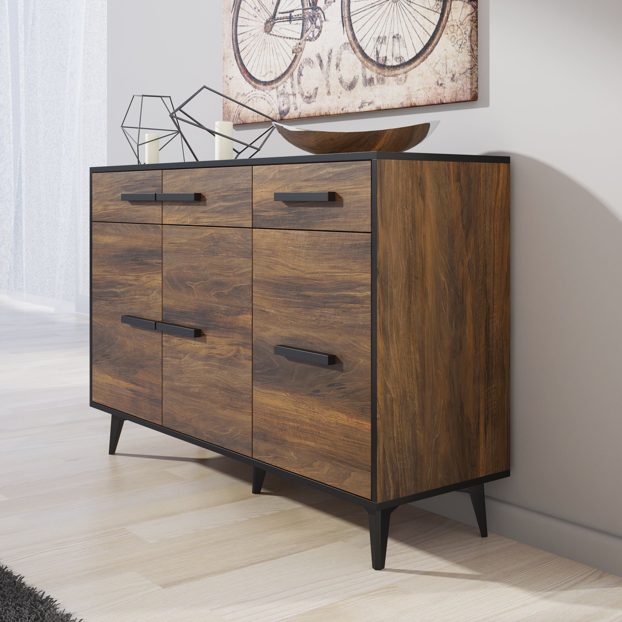 Frey - Dressoir - Donker eiken - Zwart - 135x40x86 cm