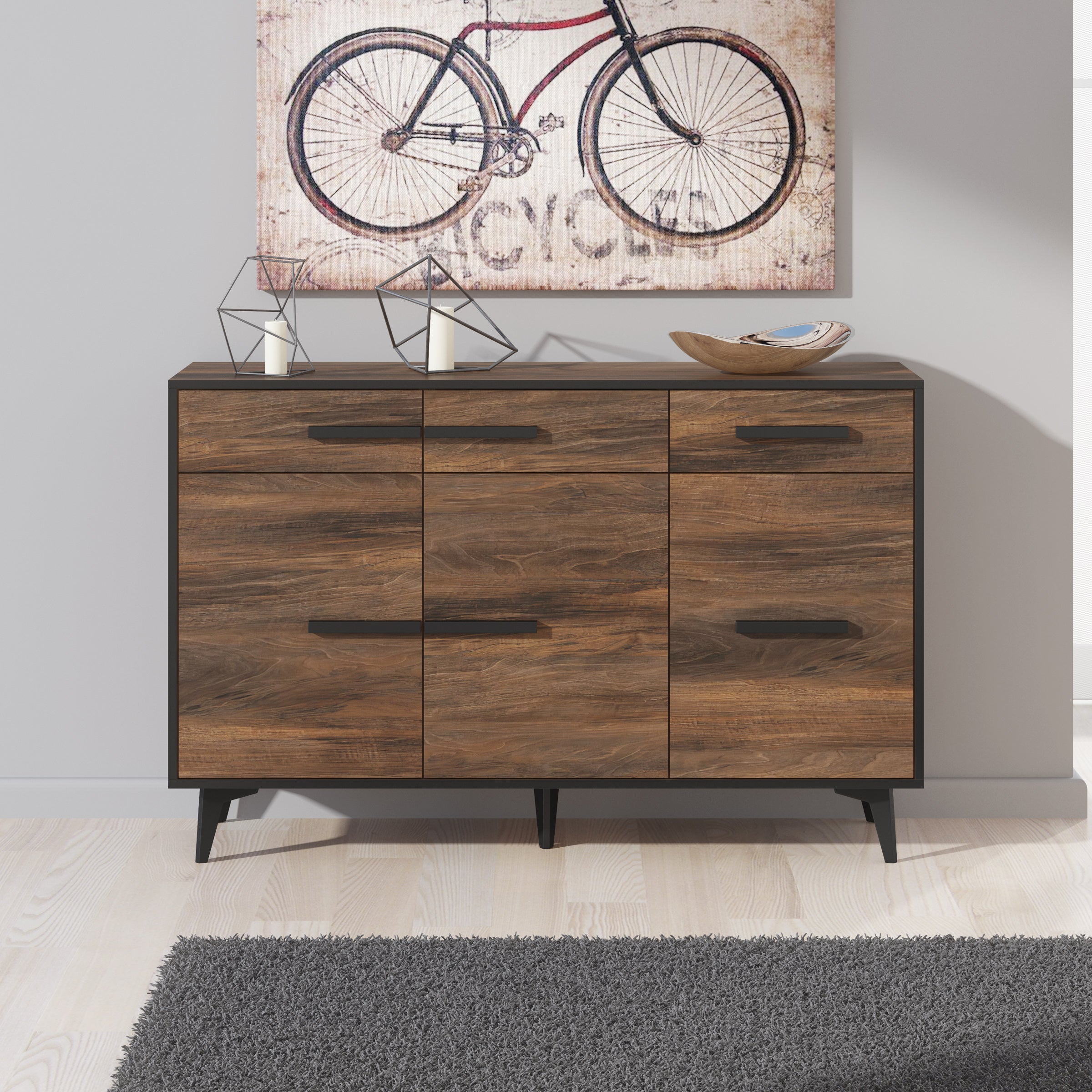 Frey - Dressoir - Donker eiken - Zwart - 135x40x86 cm
