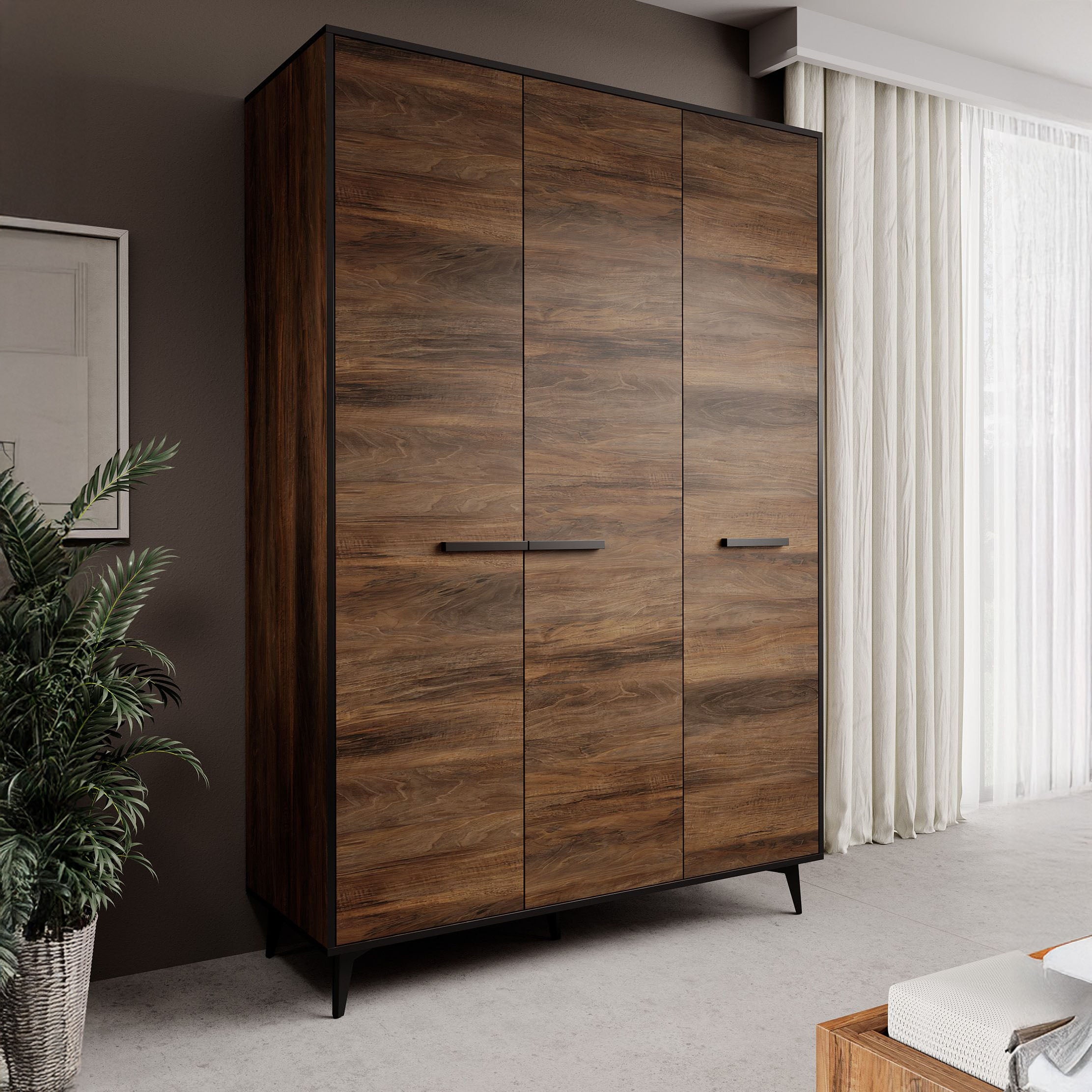 Frey - Kledingkast 3-deurs - Donker eiken - 135x50x200 cm