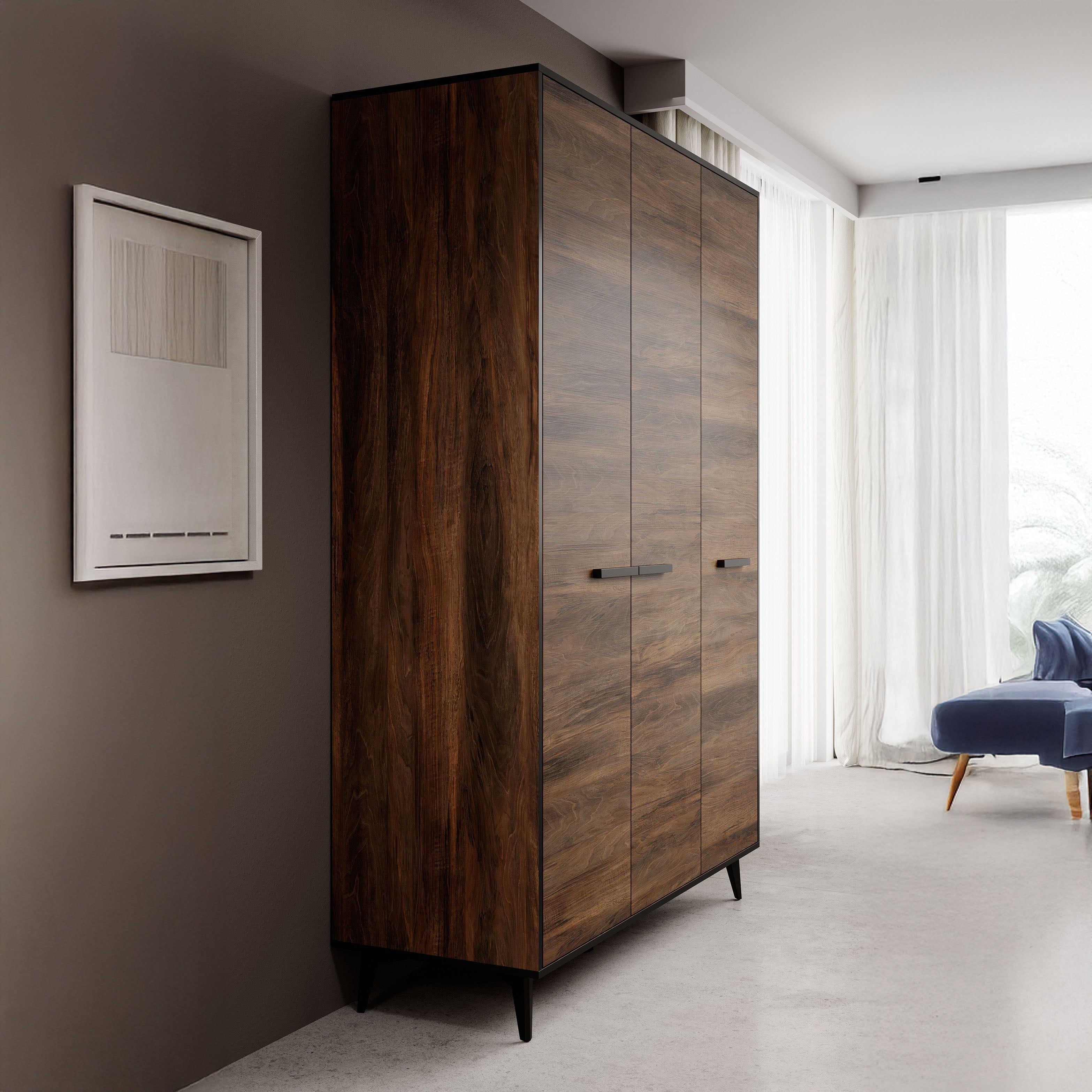Frey - Kledingkast 3-deurs - Donker eiken - 135x50x200 cm