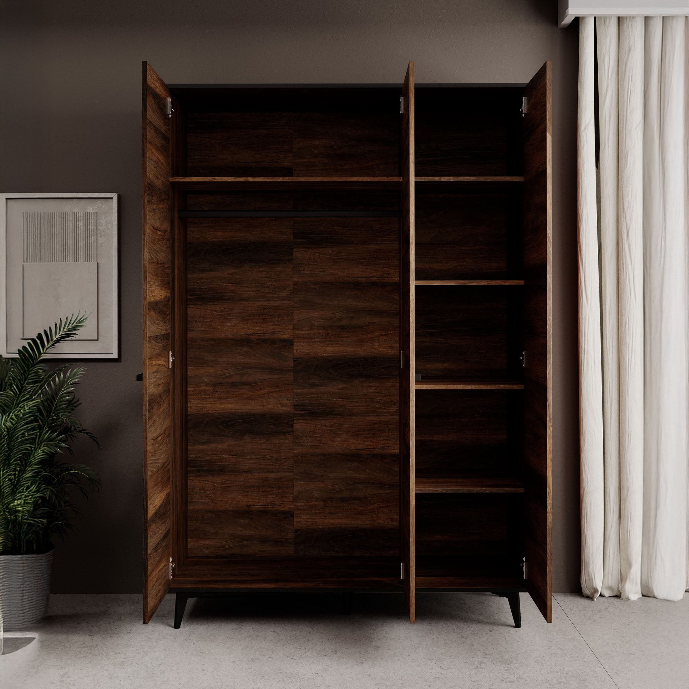 Frey - Kledingkast 3-deurs - Donker eiken - 135x50x200 cm