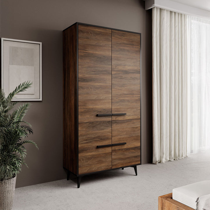Frey - Kledingkast 4-deurs - Donker eiken - 92x40x185 cm