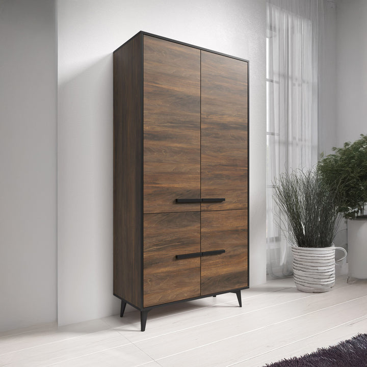 Frey - Opbergkast 4 deuren - Donker eiken/zwart - 91x40x185 cm