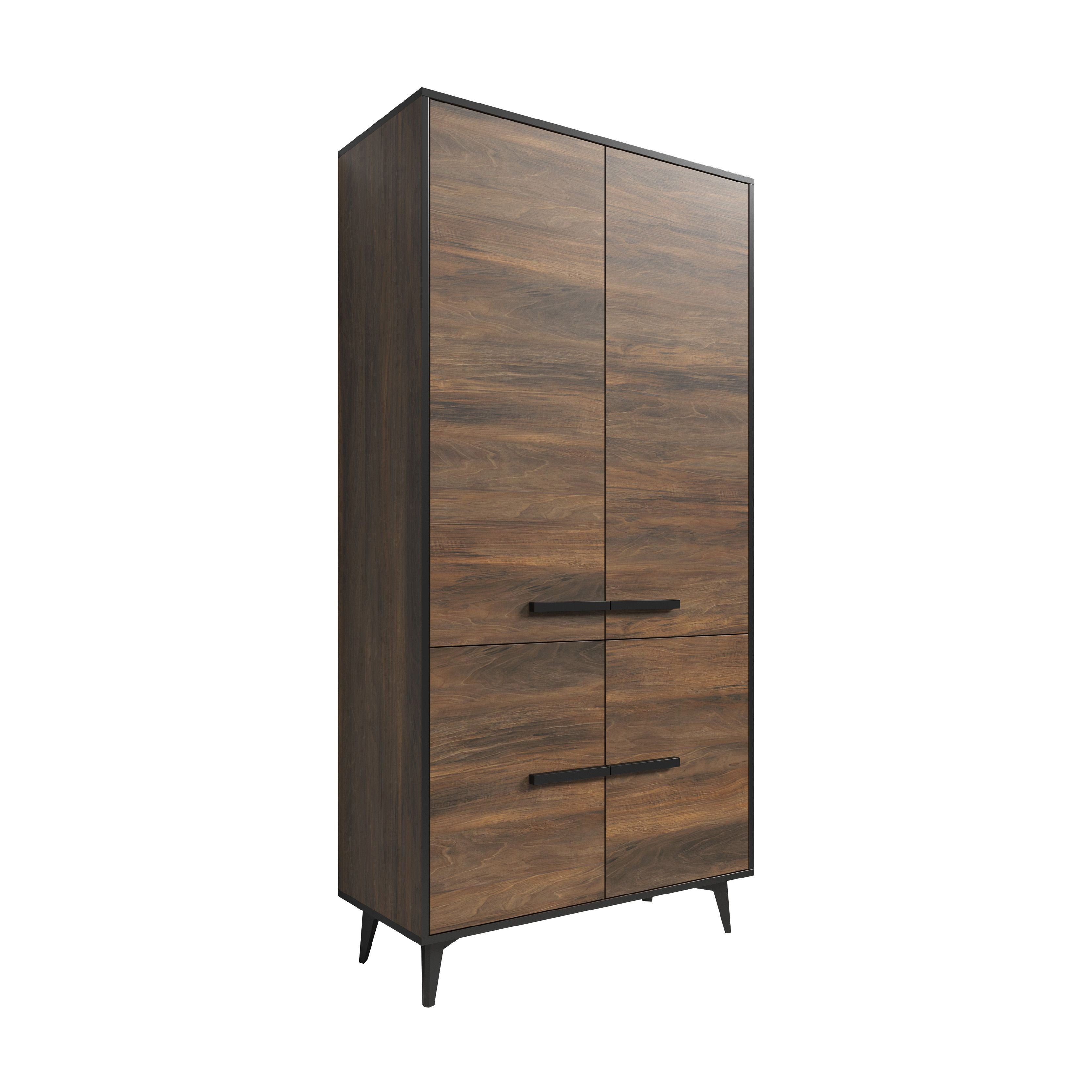 Frey - Opbergkast 4 deuren - Donker eiken/zwart - 91x40x185 cm