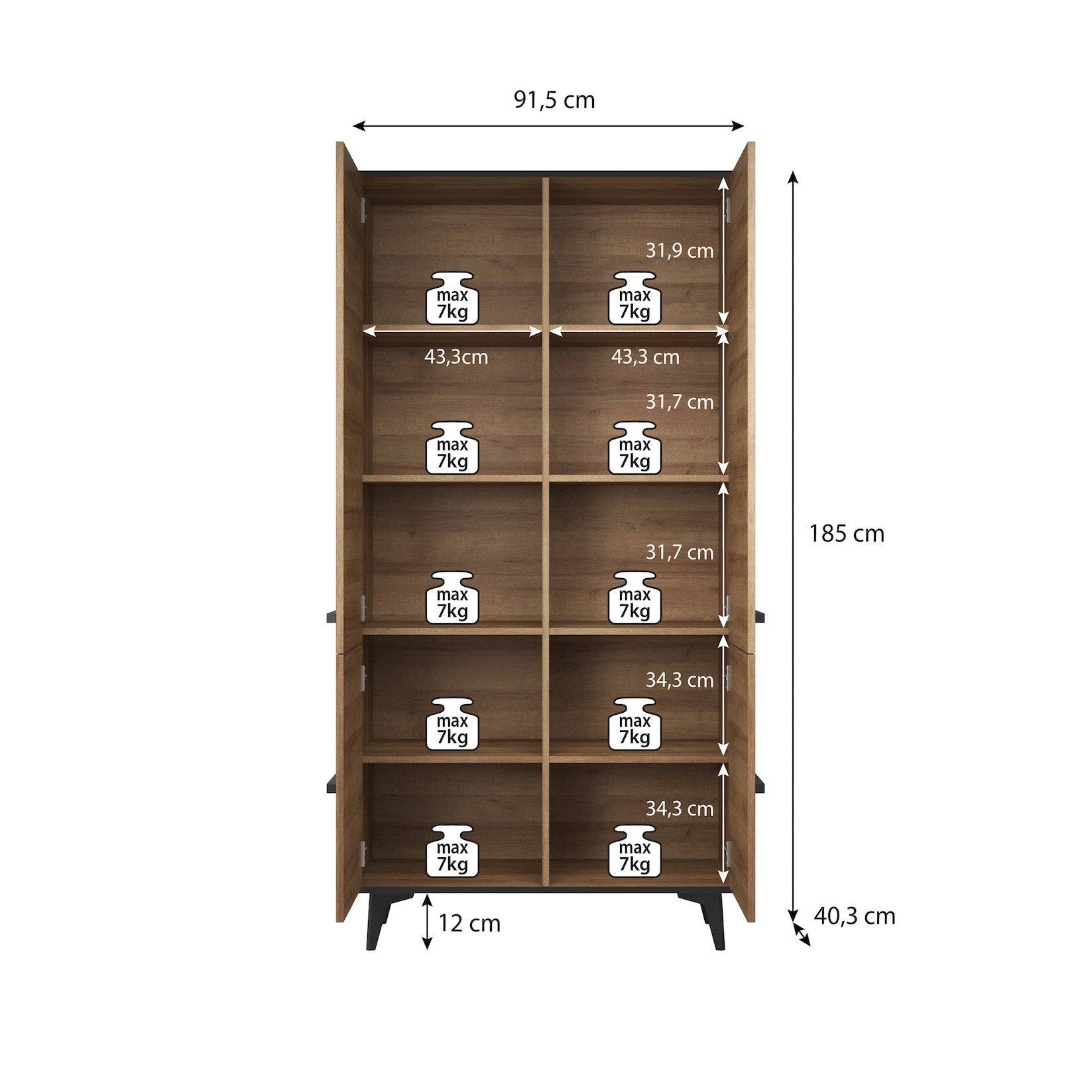 Frey - Opbergkast 4 deuren - Donker eiken/zwart - 91x40x185 cm
