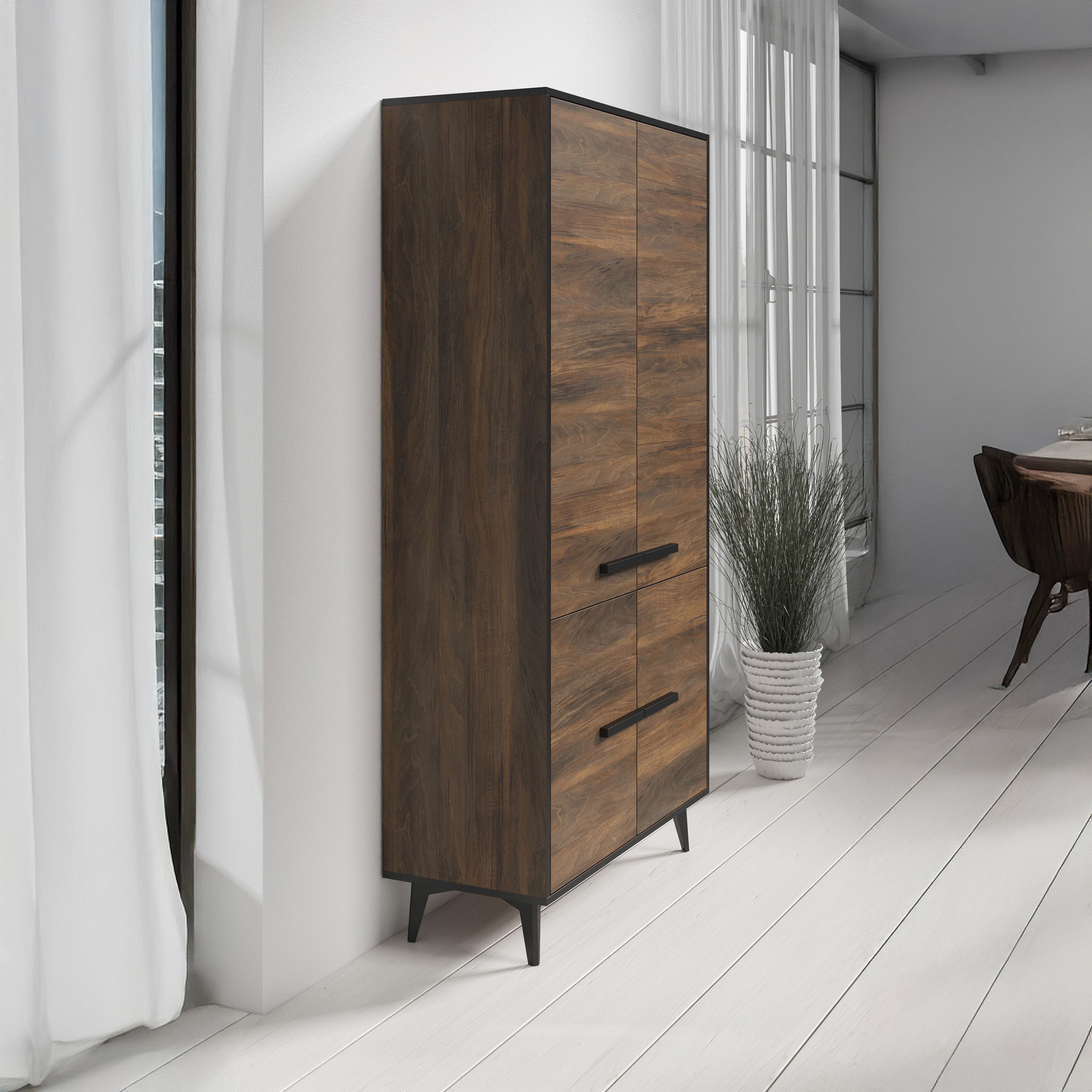 Frey - Opbergkast 4 deuren - Donker eiken/zwart - 91x40x185 cm