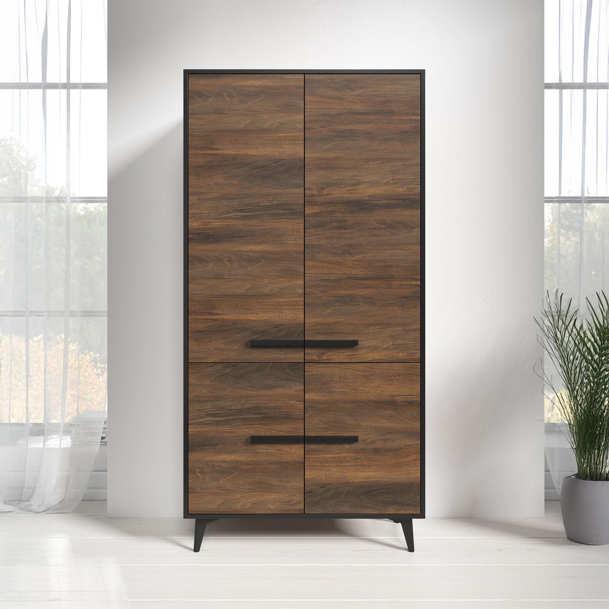 Frey - Opbergkast 4 deuren - Donker eiken/zwart - 91x40x185 cm