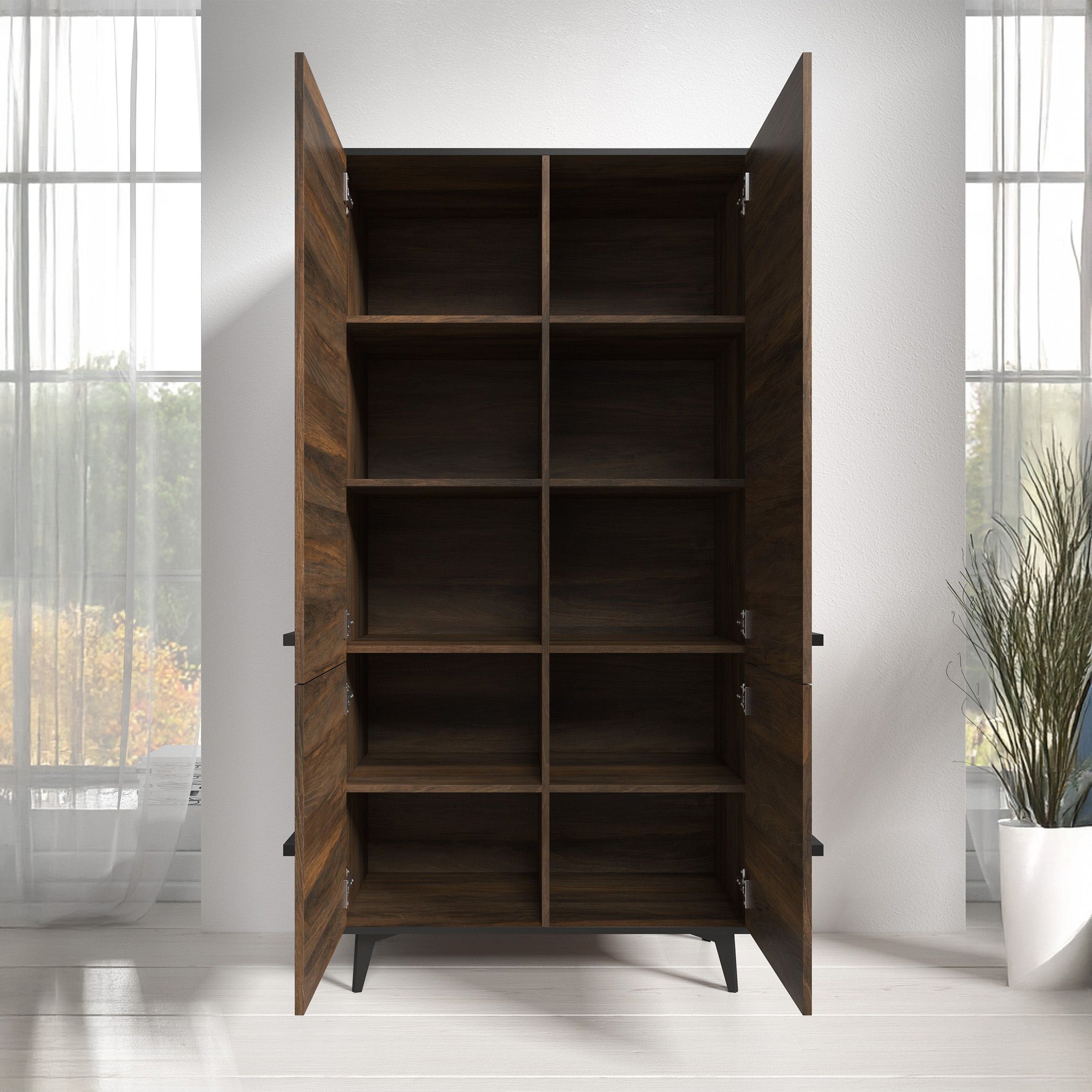 Frey - Opbergkast 4 deuren - Donker eiken/zwart - 91x40x185 cm