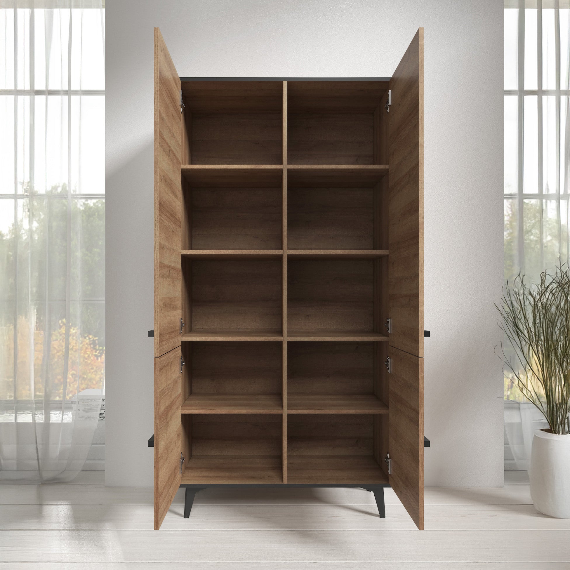 Frey - Opbergkast 4 deuren - Licht eiken/zwart - 91x40x185 cm