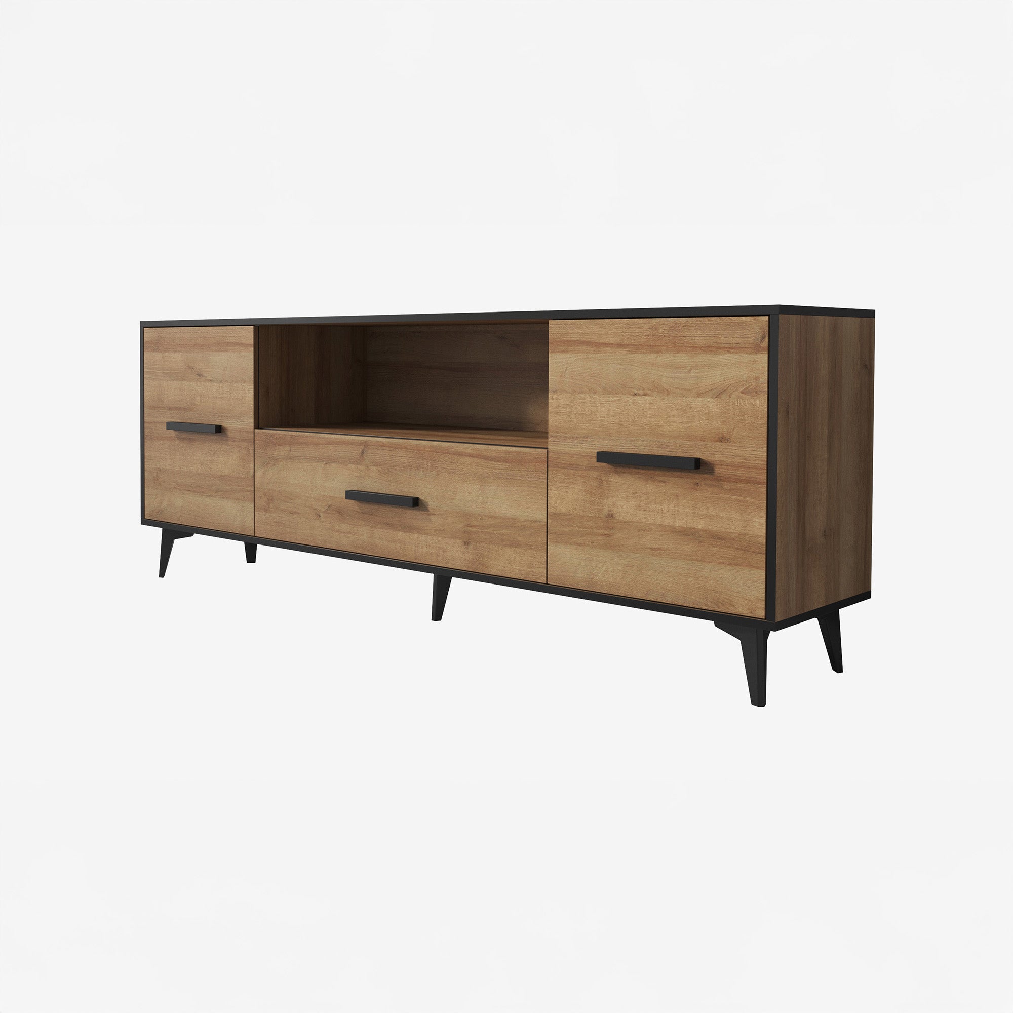 Frey - TV-Meubel - Licht eiken/zwart - 179x40x687 cm