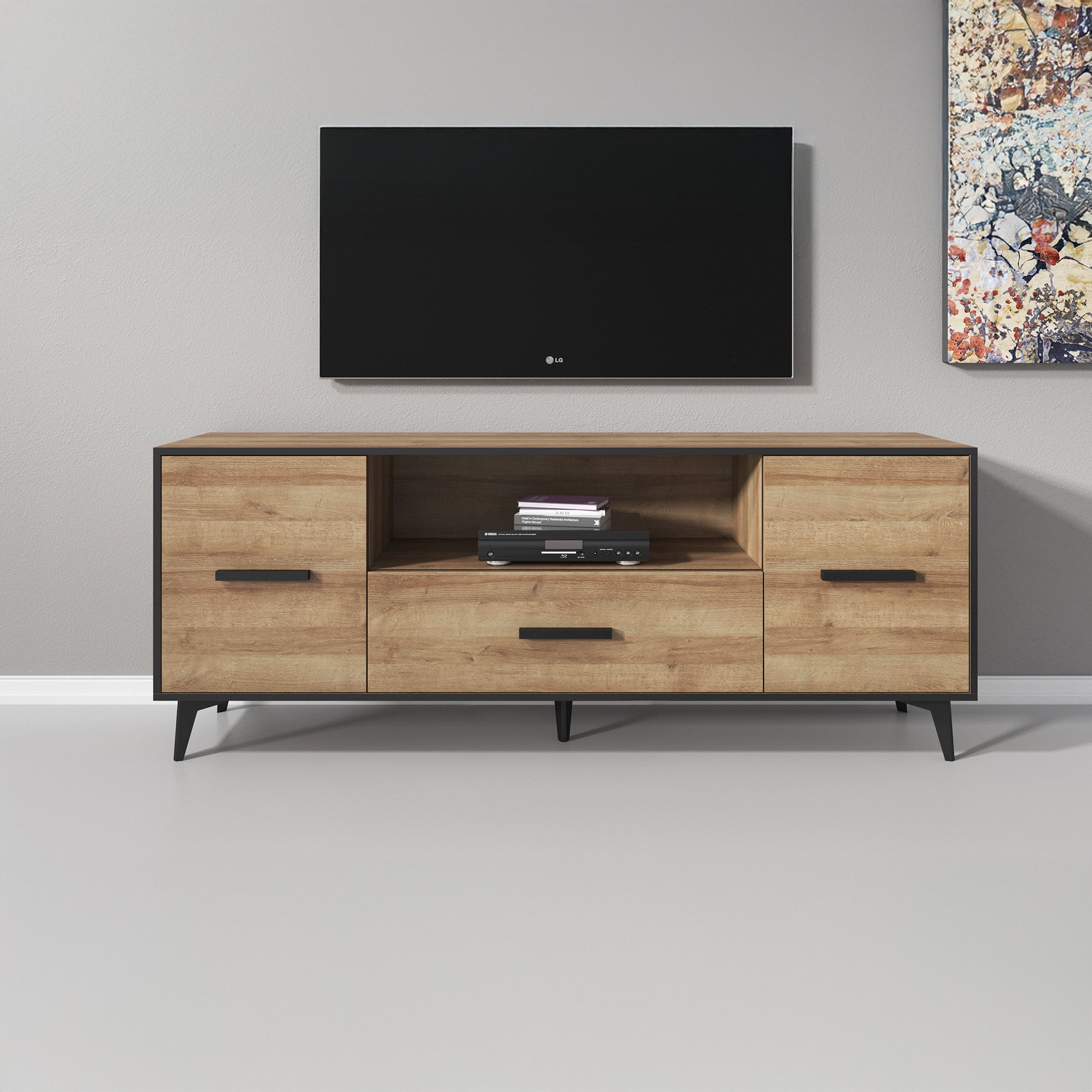 Frey - TV-Meubel - Licht eiken/zwart - 179x40x687 cm