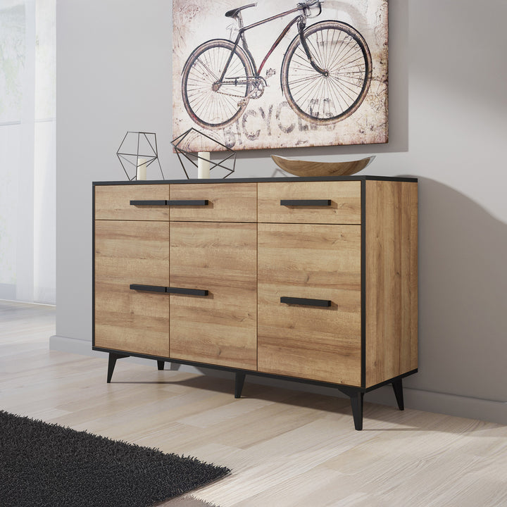 Frey - Dressoir - Licht eiken/zwart - 135x40x86 cm