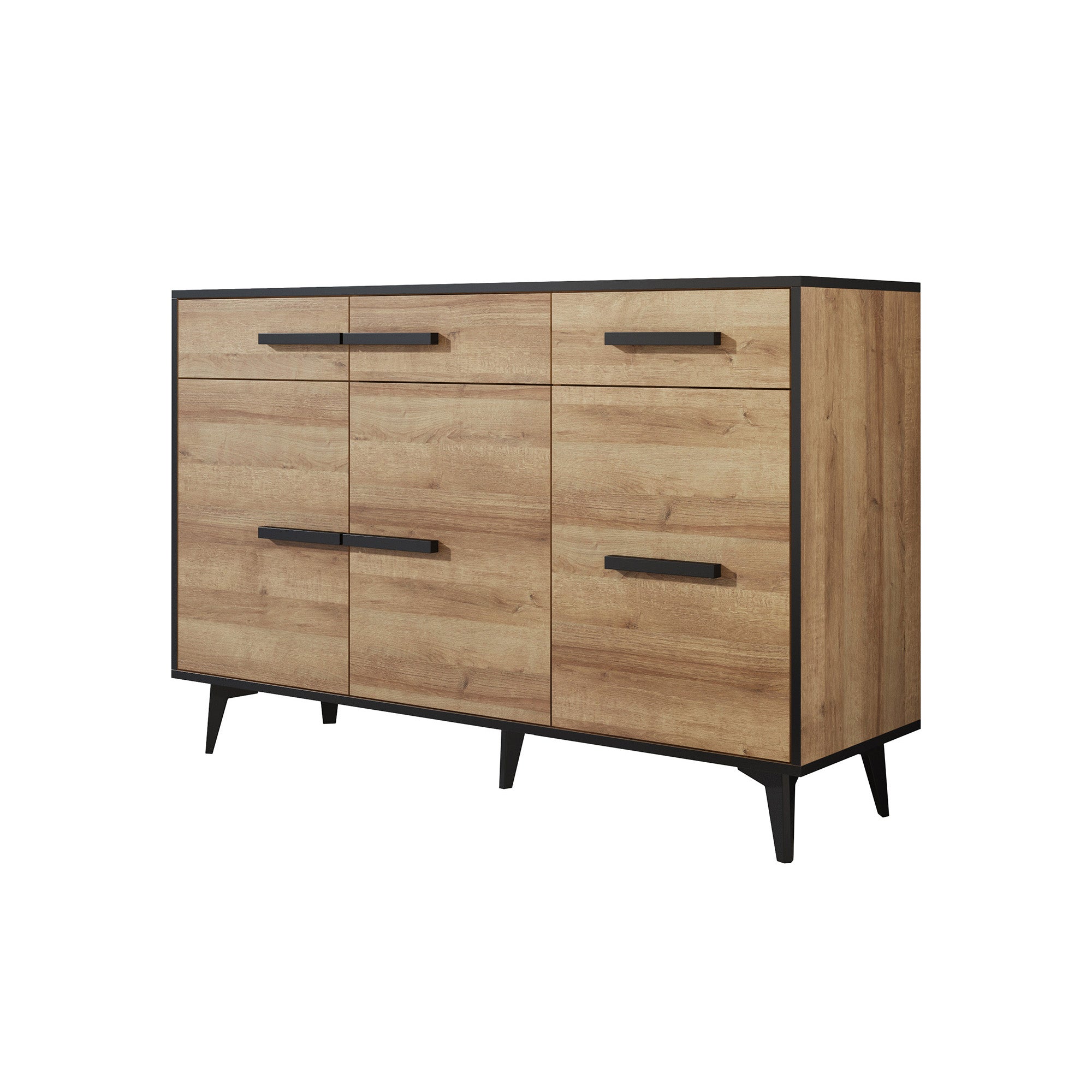 Frey - Dressoir - Licht eiken/zwart - 135x40x86 cm